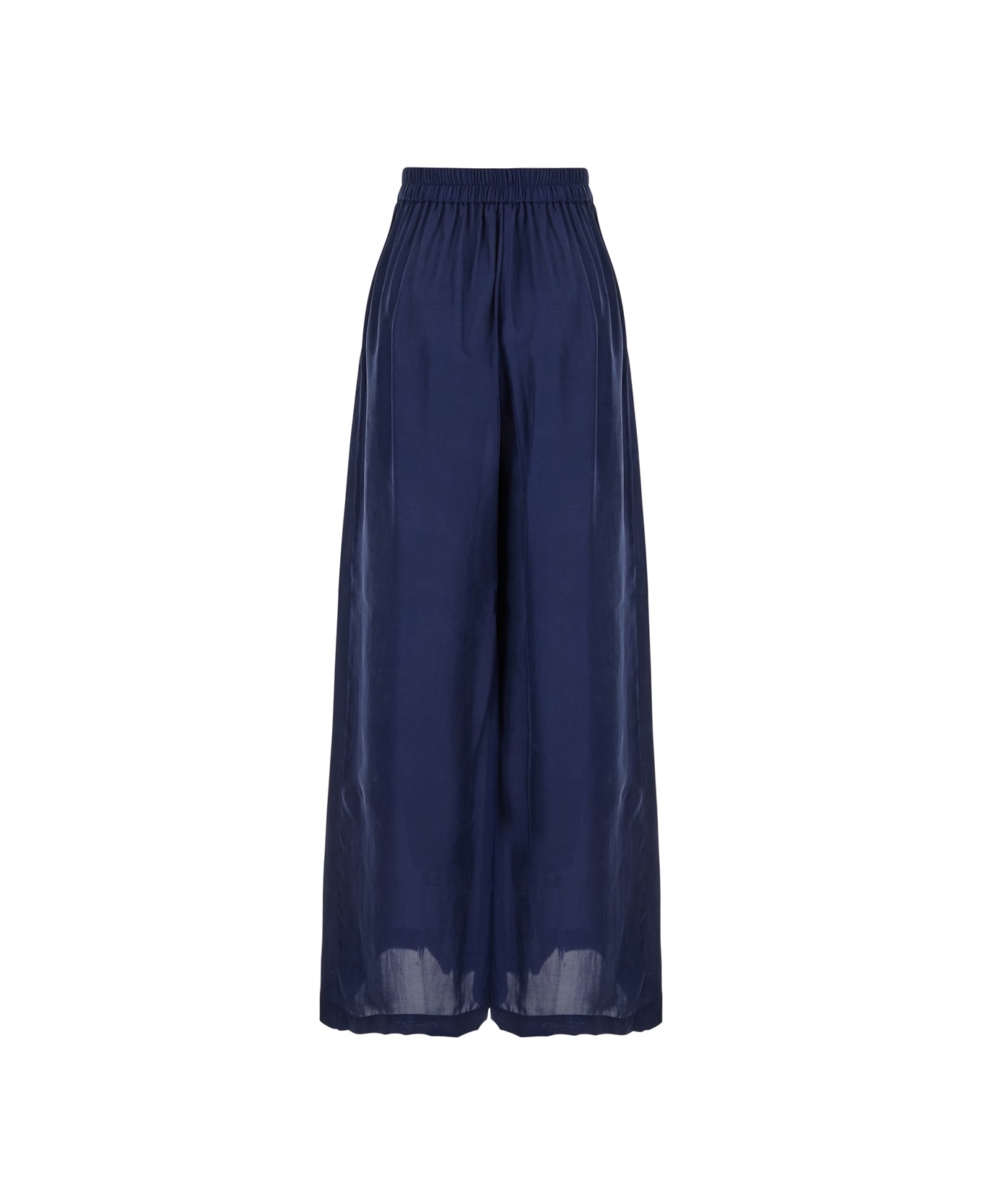 Momonì 
boto
 Blue Palazzo Pants With Pences And Rear Elastic Waist In Silk Woman - Blu