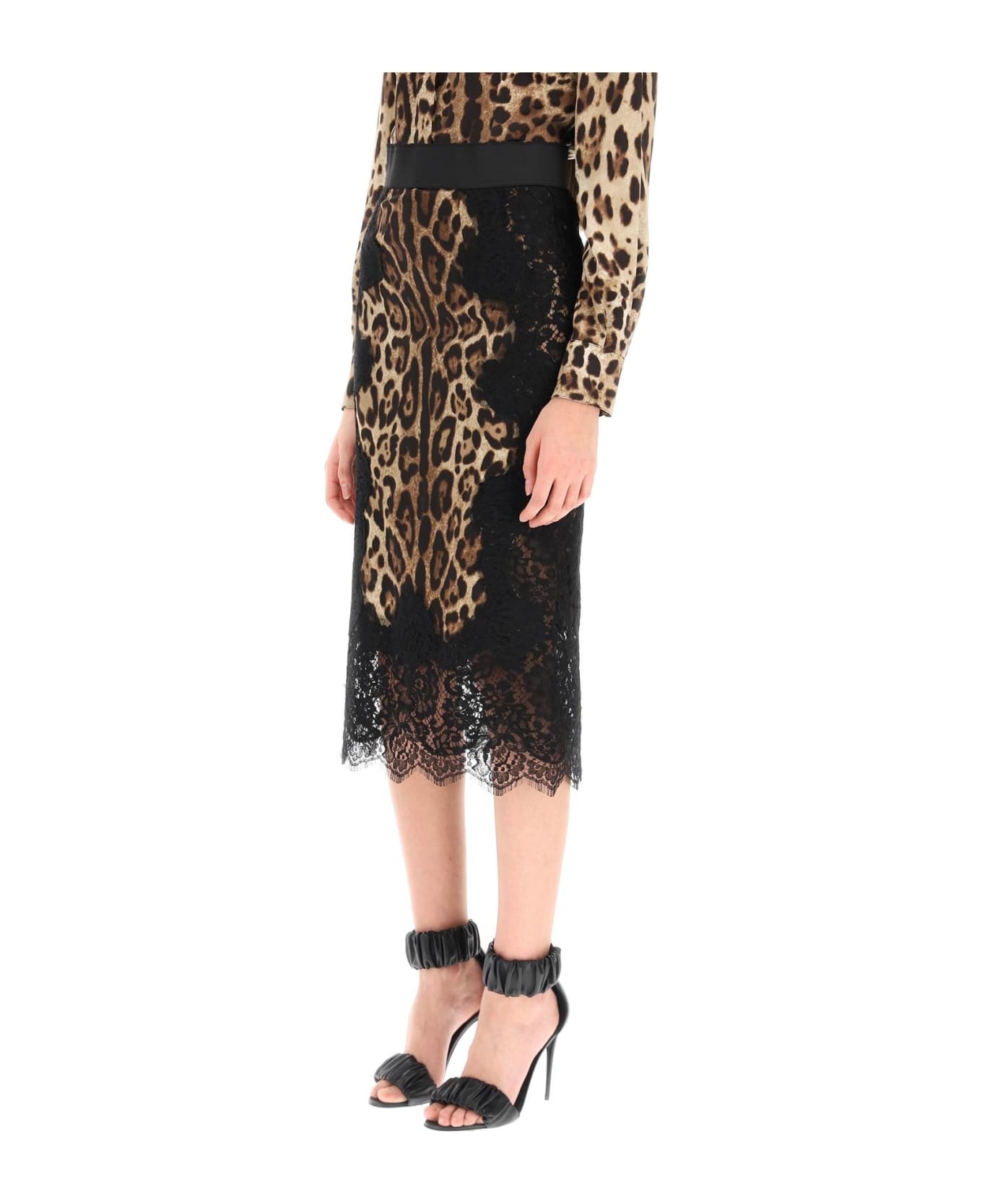 Dolce & Gabbana Silk And Lace Midi Skirt - Black, leo