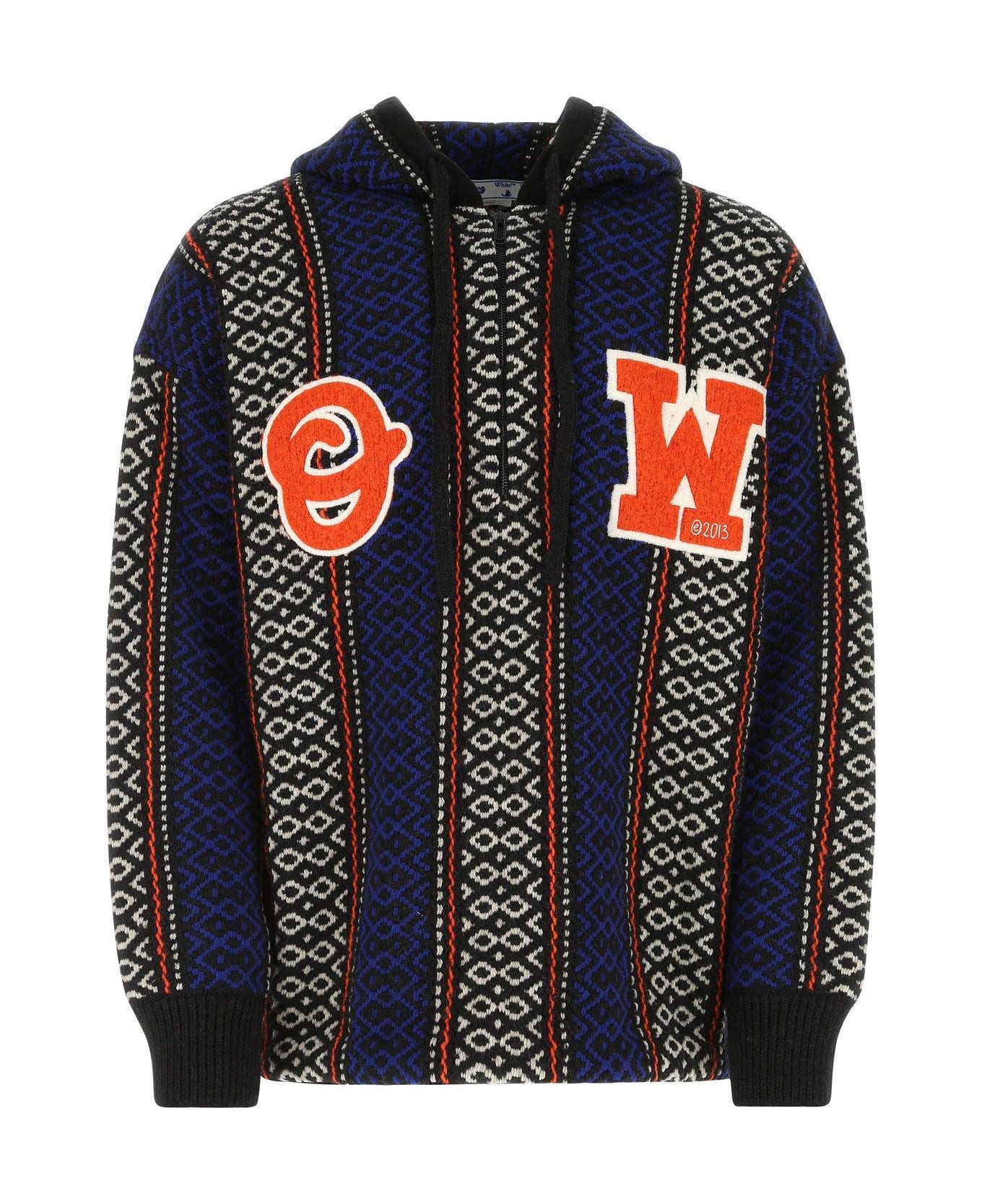 Off-White Embroidered Wool Blend Oversize Sweater - Brown