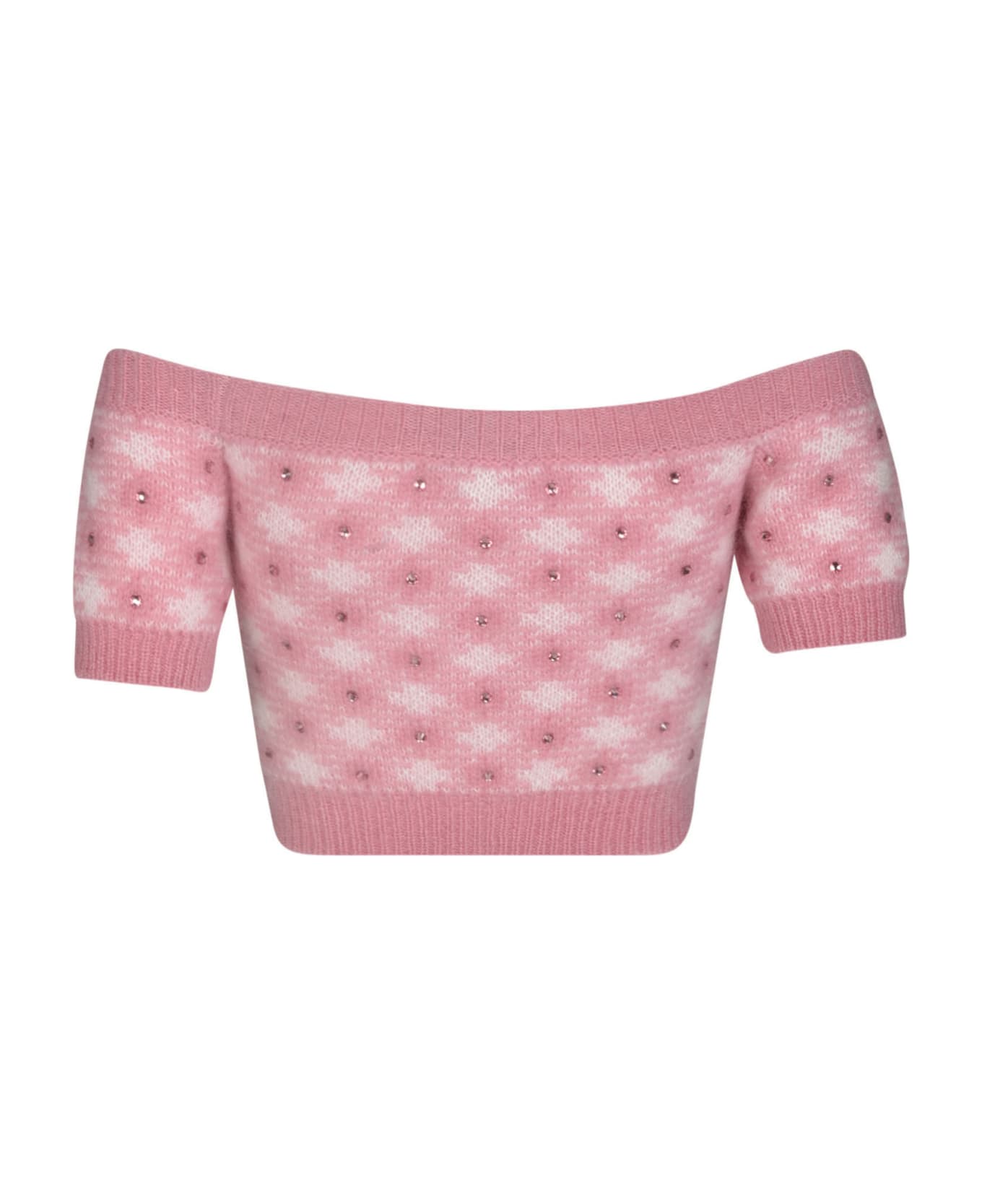 Alessandra Rich Vichy Knitted Off The Shoulder Top - Pink