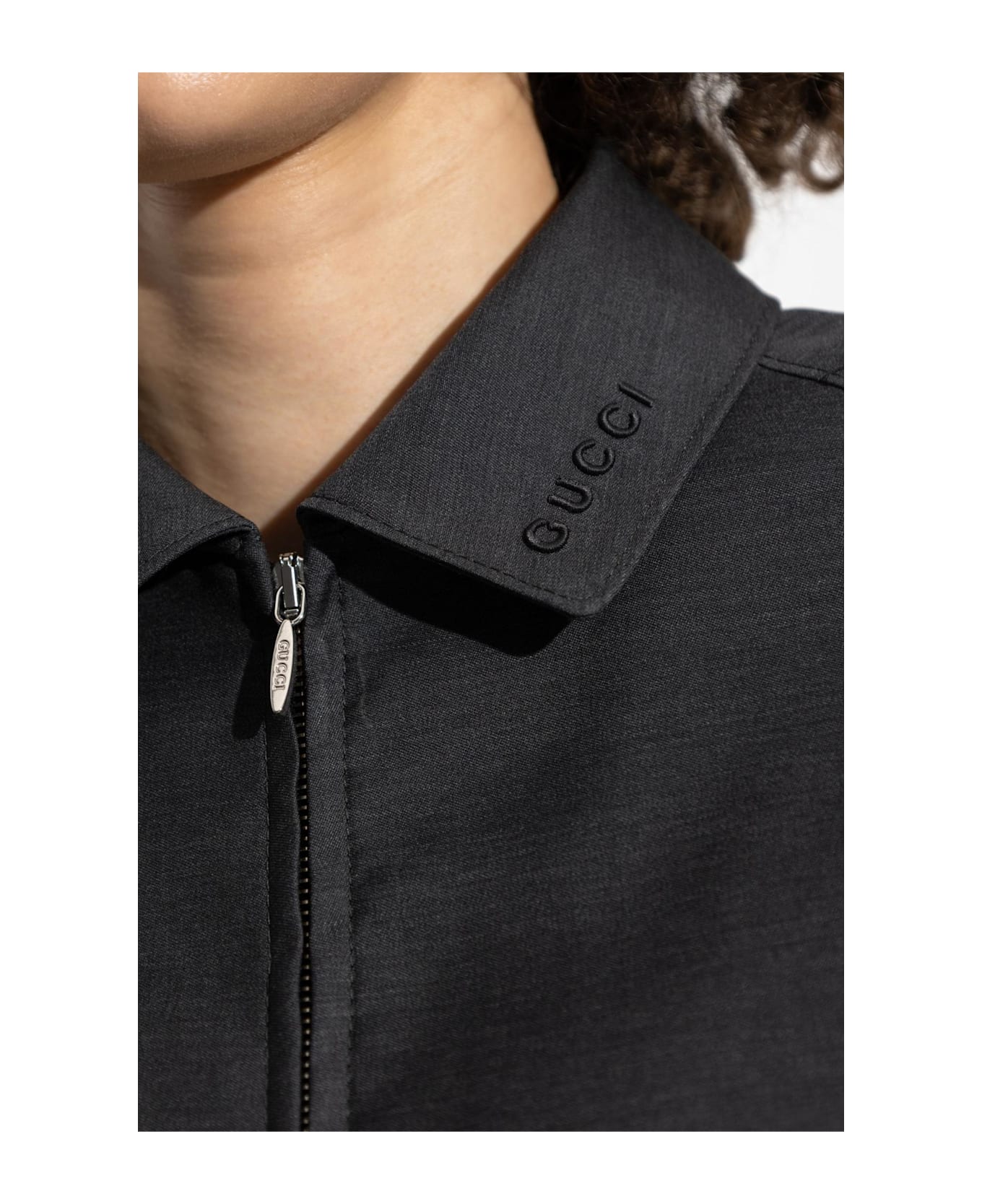 Gucci Wool Jacket With Embroidered Logo On The Collar - Grey