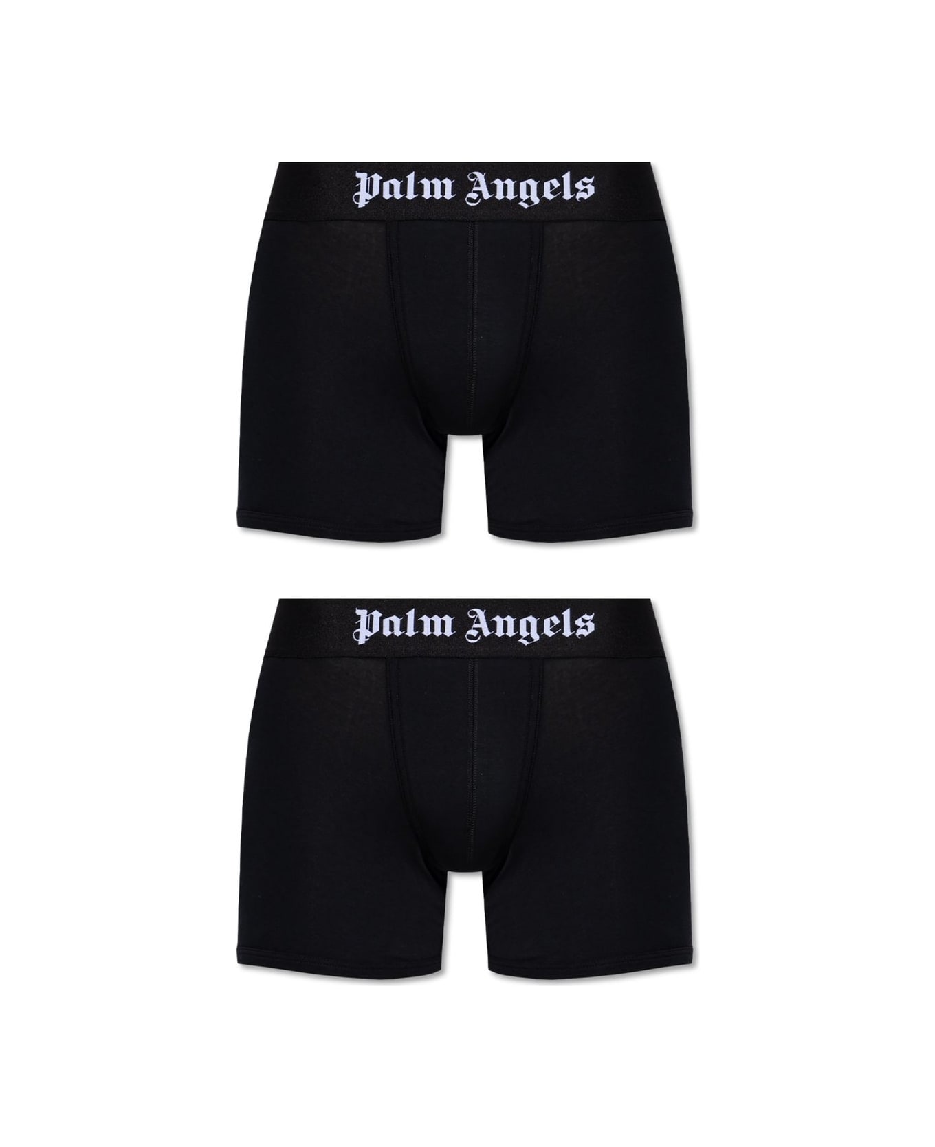 Palm Angels Logo Waist Two Pack Of Boxers - Nero