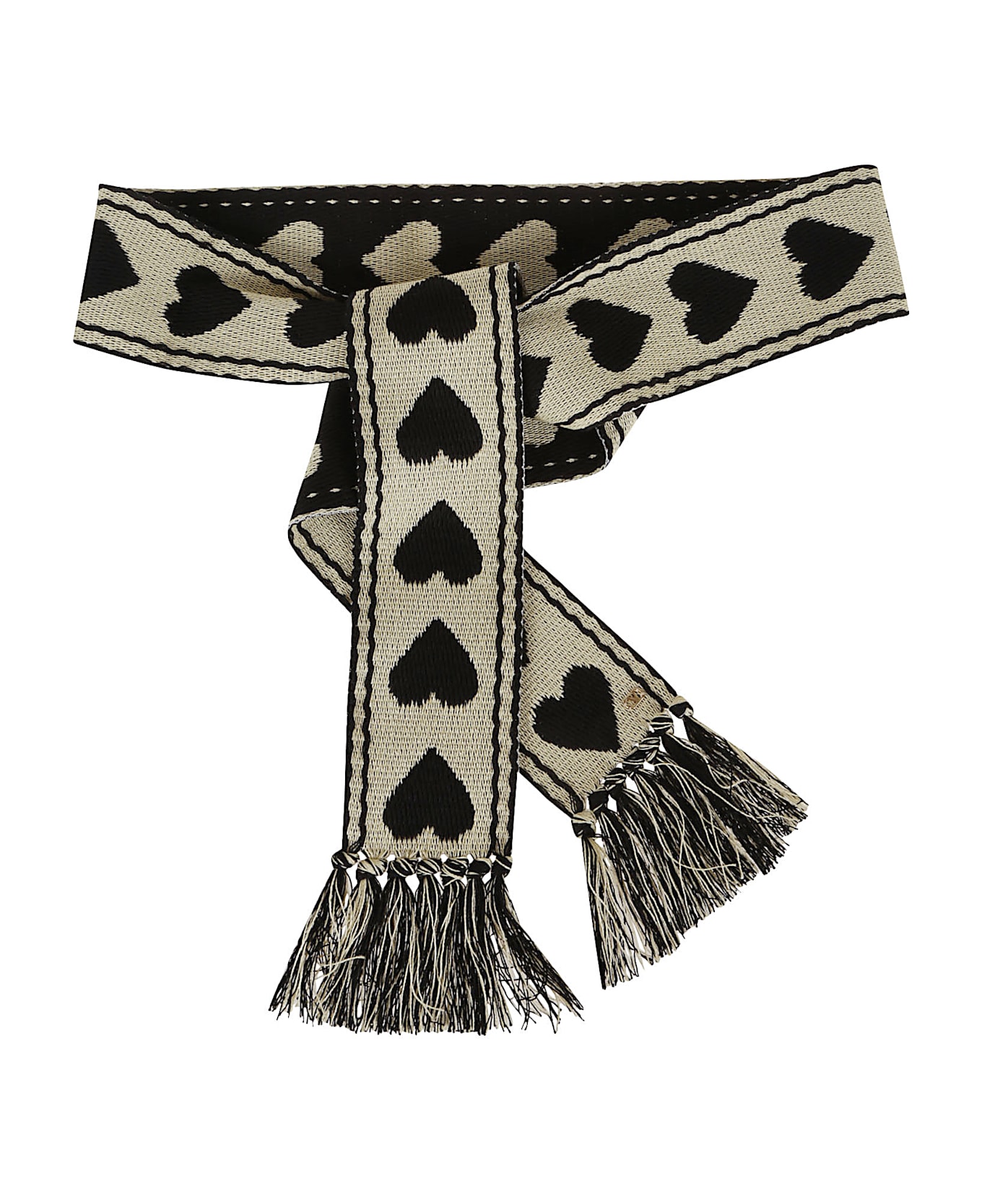 Valentino Garavani Scarf (180x7cm) | Antibes | Cotone/jacquard Cuore/metal Vlogo - Burro Nero Oro