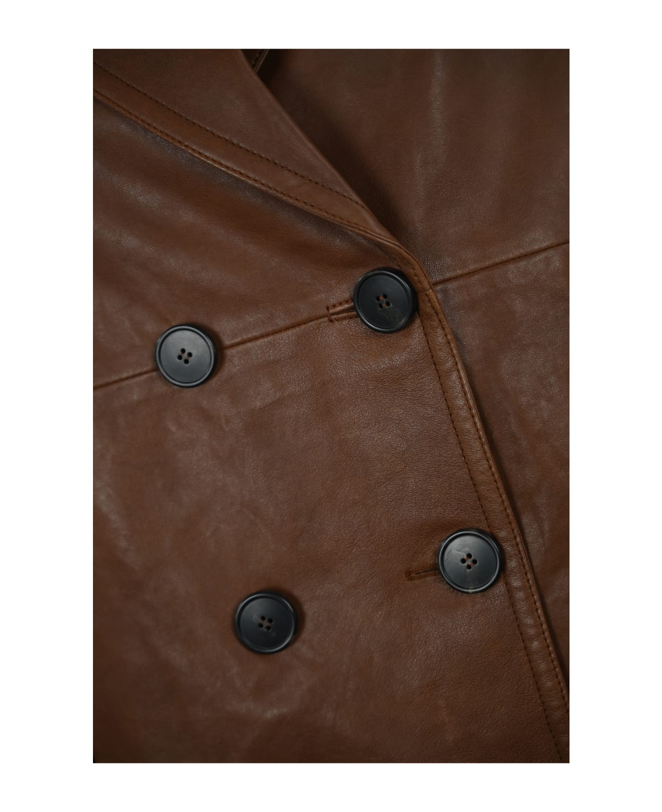 Weekend Max Mara Double-breasted Leather Peacoat - Cuoio