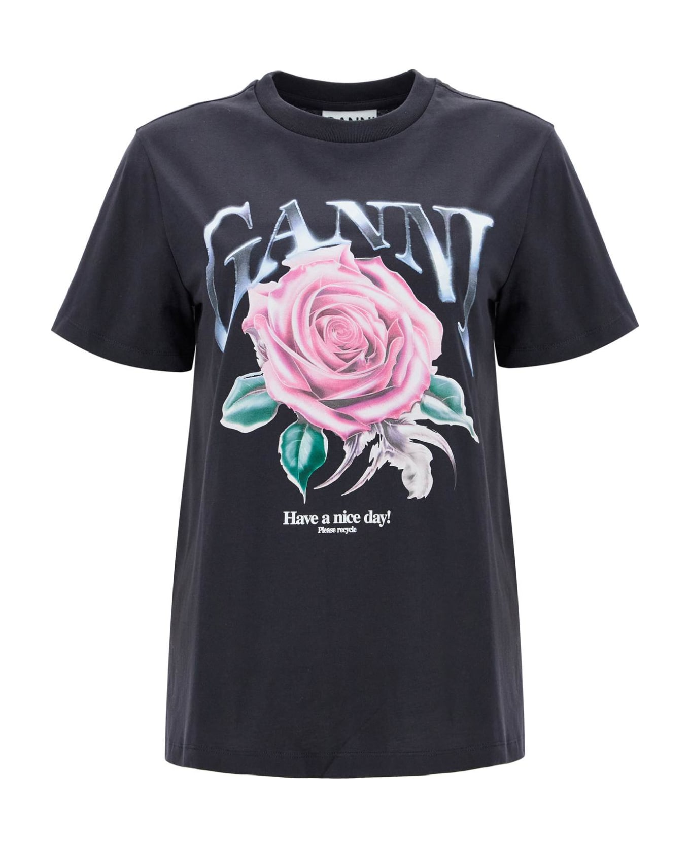 Ganni Printed Relaxed Fit T-shirt - PHANTOM (Grey) ポロシャツ