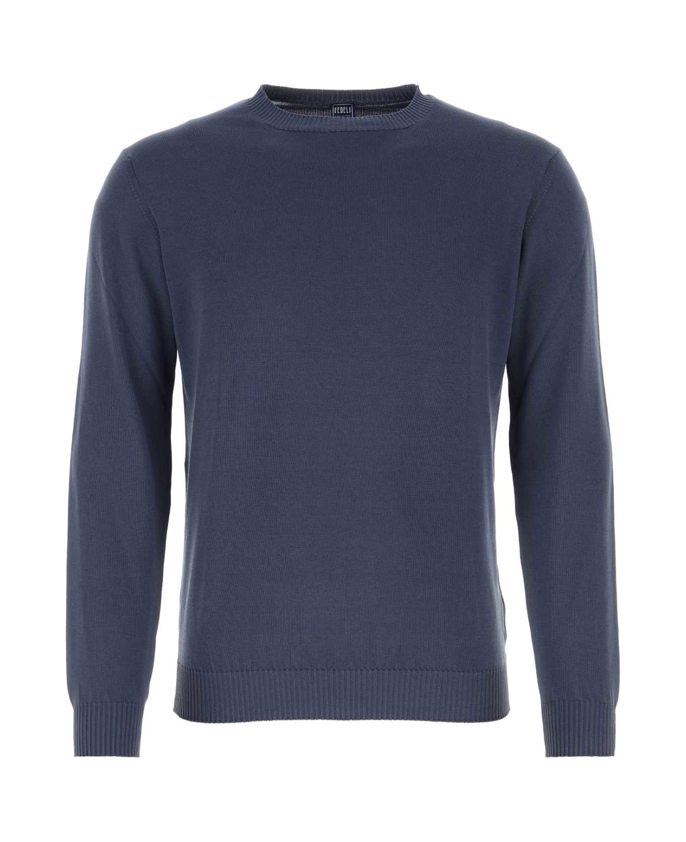 Fedeli Air Force Blue Cotton Sweater - DENIM ニットウェア