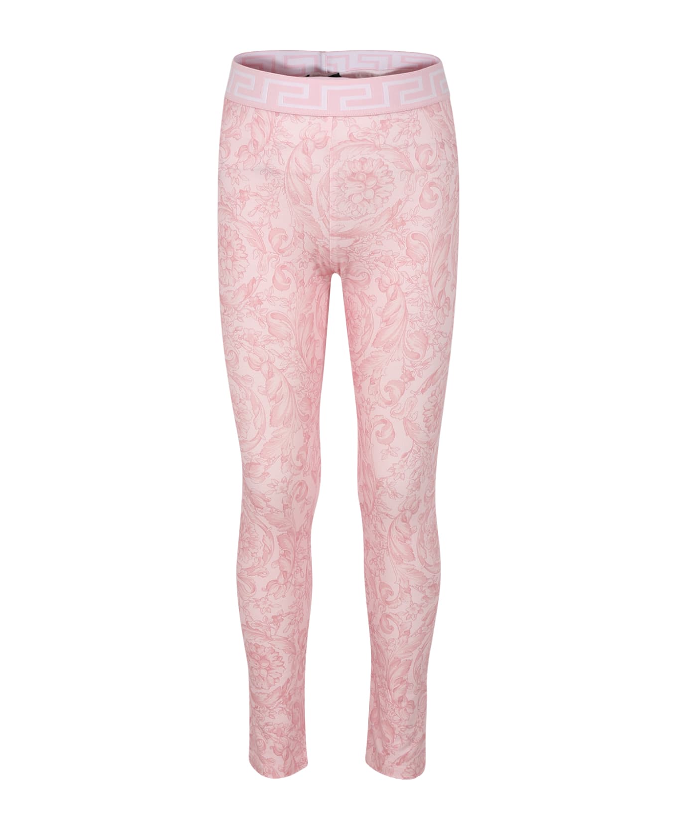 Versace Pink Leggings For Girl With All-over Baroque Print - Pink ボトムス