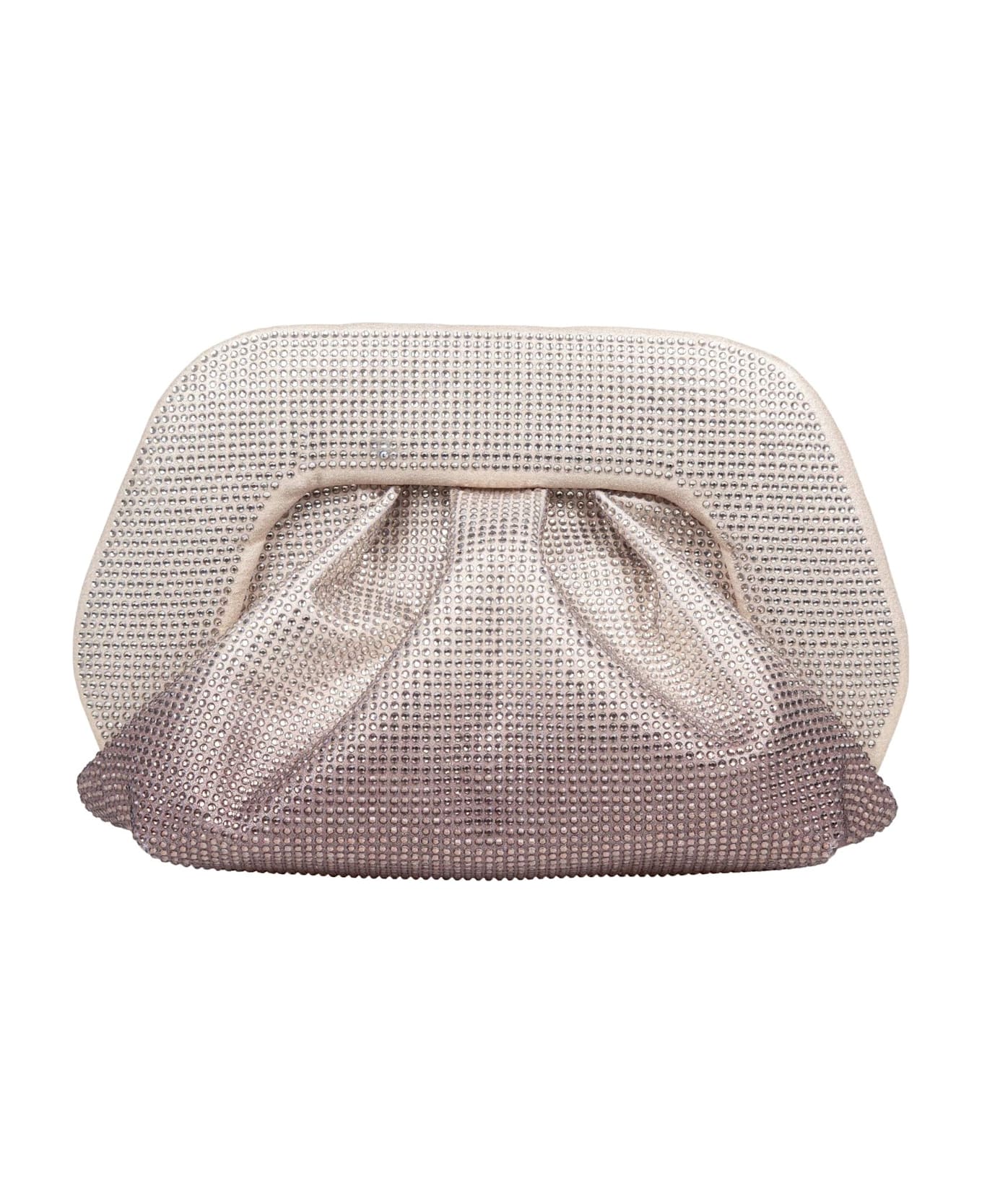 THEMOIRè Fabric Clutch Bag With Rhinestones Applied - Silver/Pink