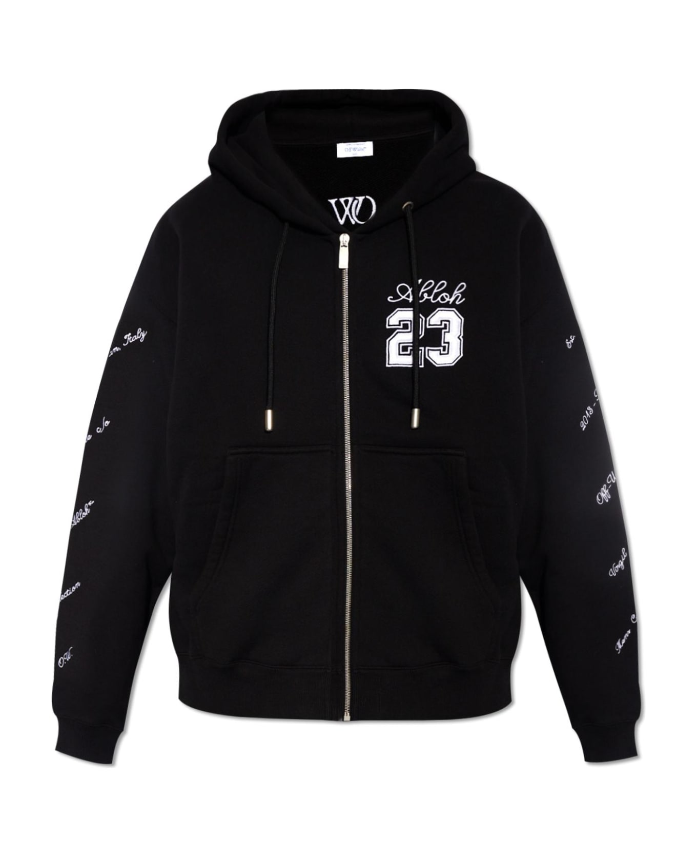 Off-White Zip Hoodie With Logo 23 - BLACK WHITE フリース