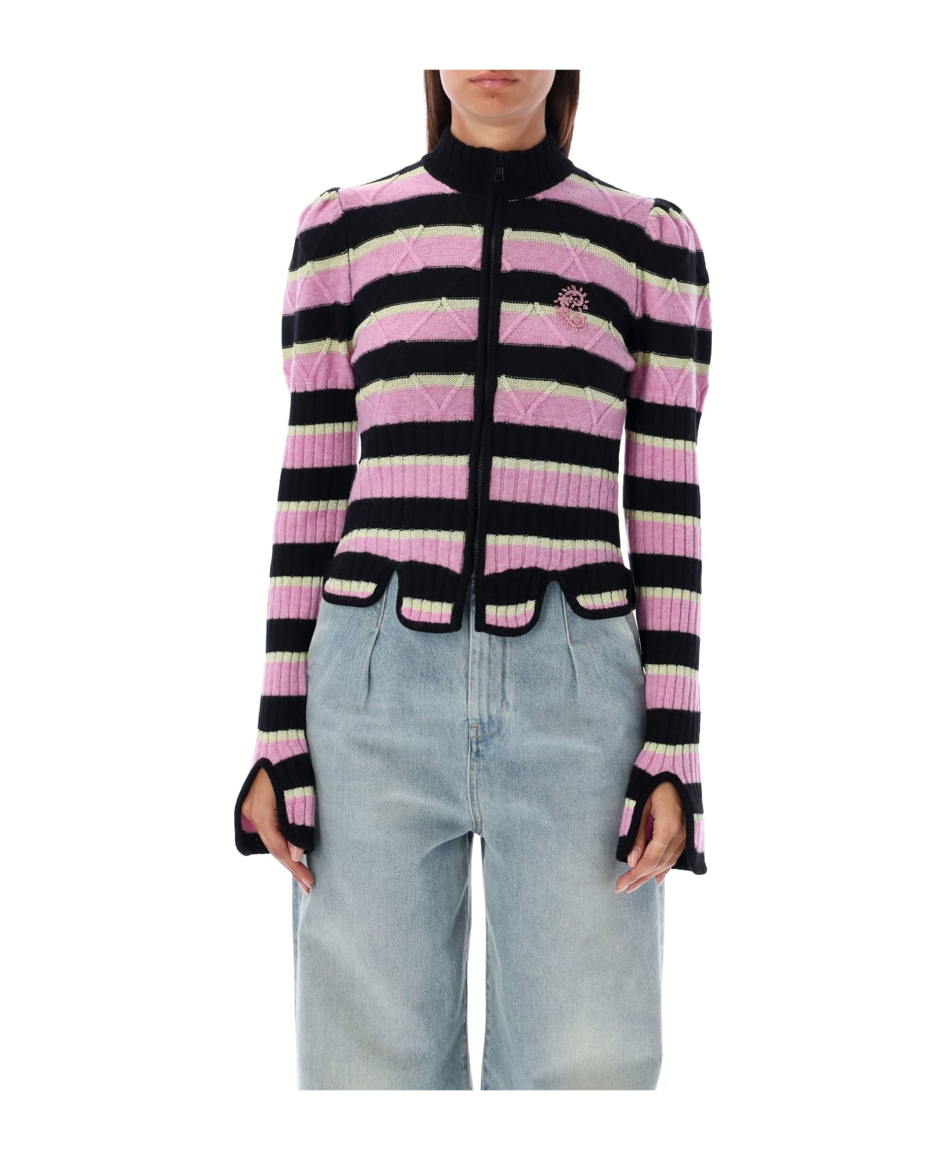 Cormio Divina Knit Zip-up Sweater - PINK/YELLOW