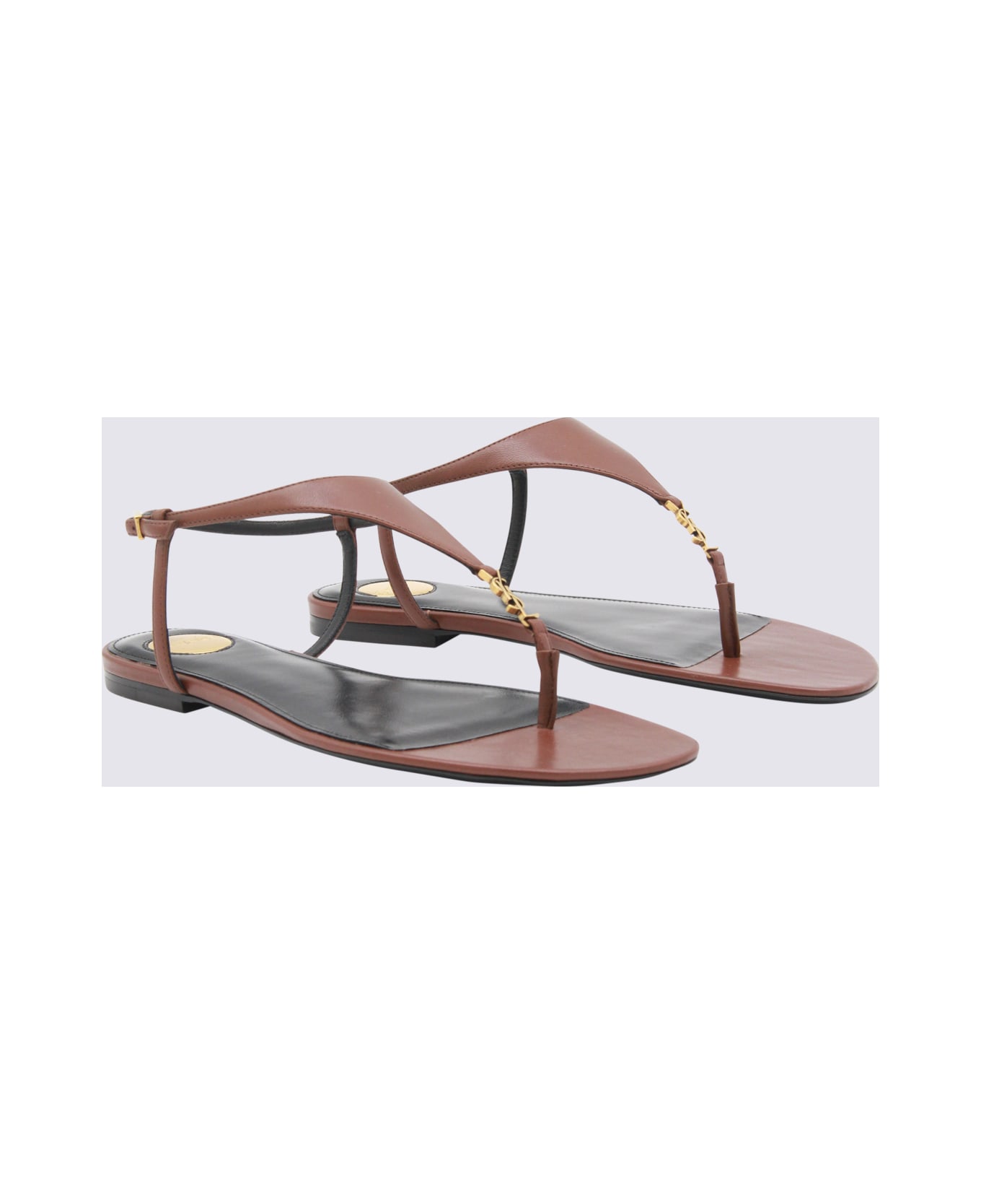 Saint Laurent Brown Cassandra Leather Flats - Brown