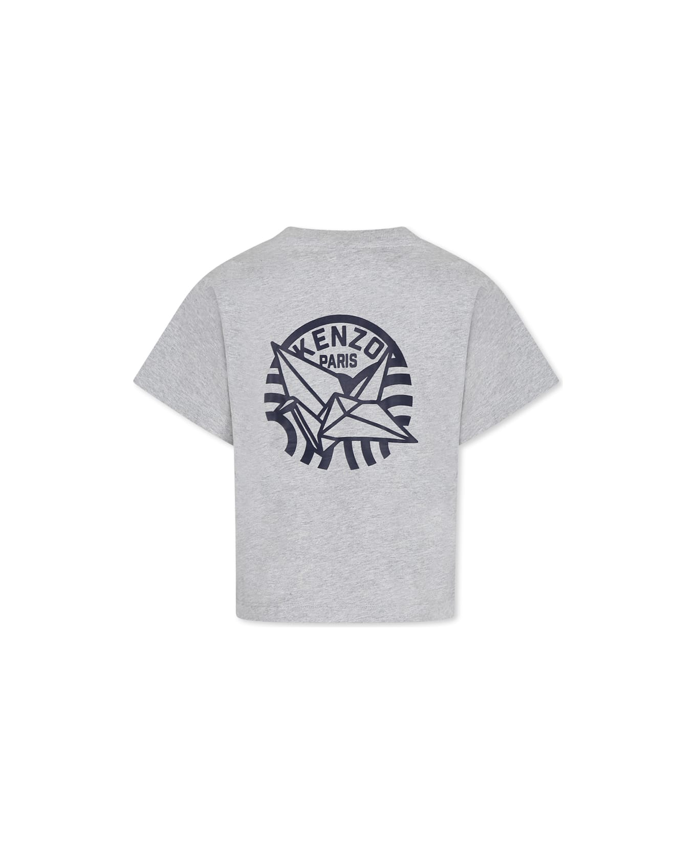 Kenzo Kids Grey T-shirt For Boy With Kenzo Seigaiha Print - Grey