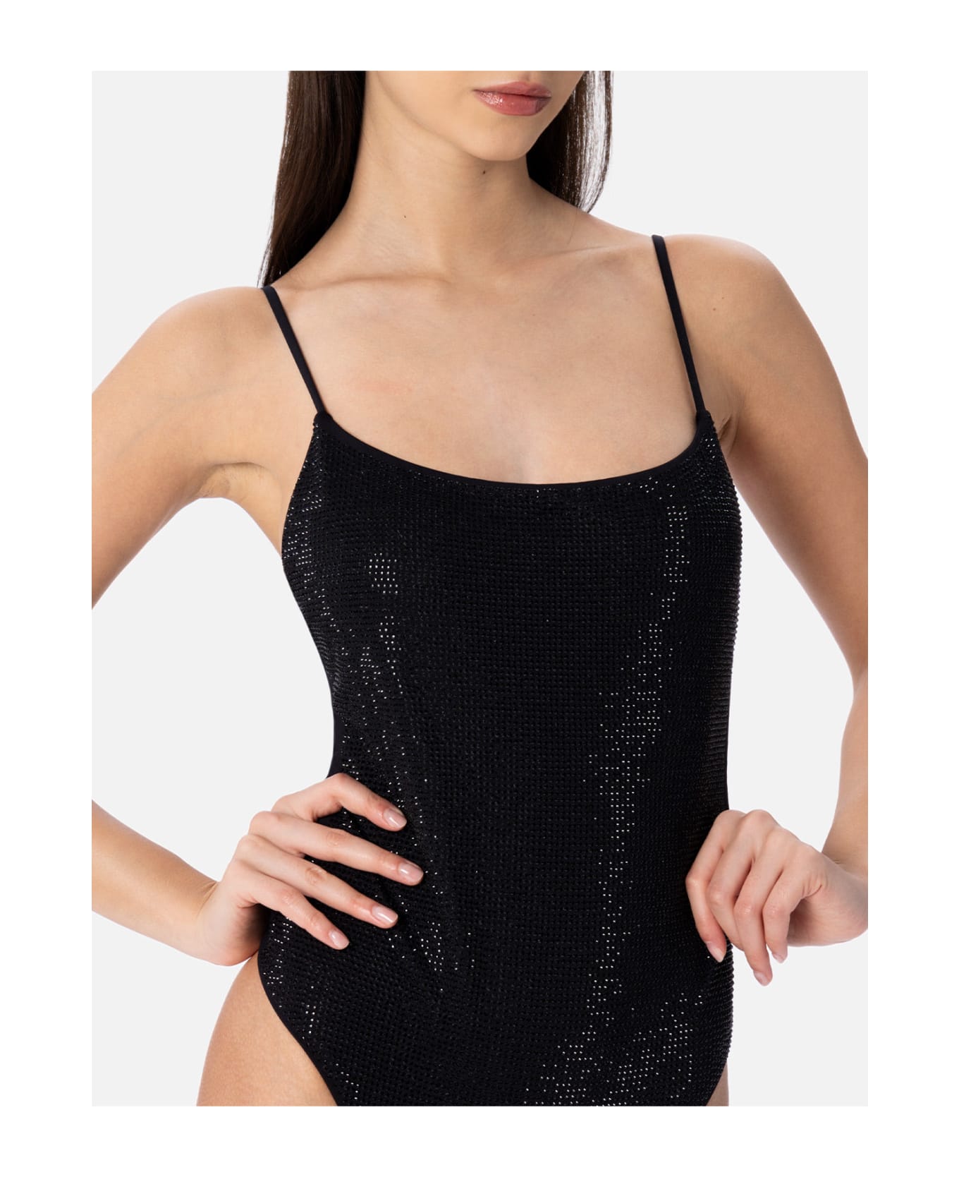 MC2 Saint Barth Woman Black One-piece Swimsuit Cecille With Rhinestones - BLACK