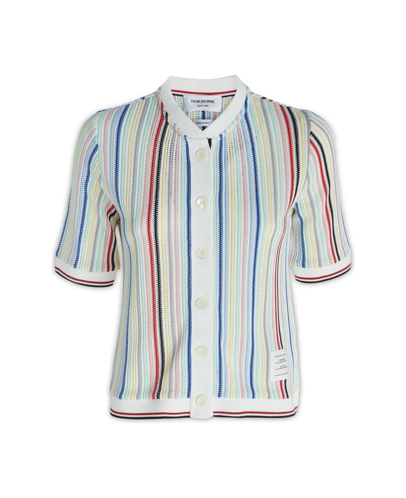 Thom Browne Striped Short-sleeve Knitted Cardigan