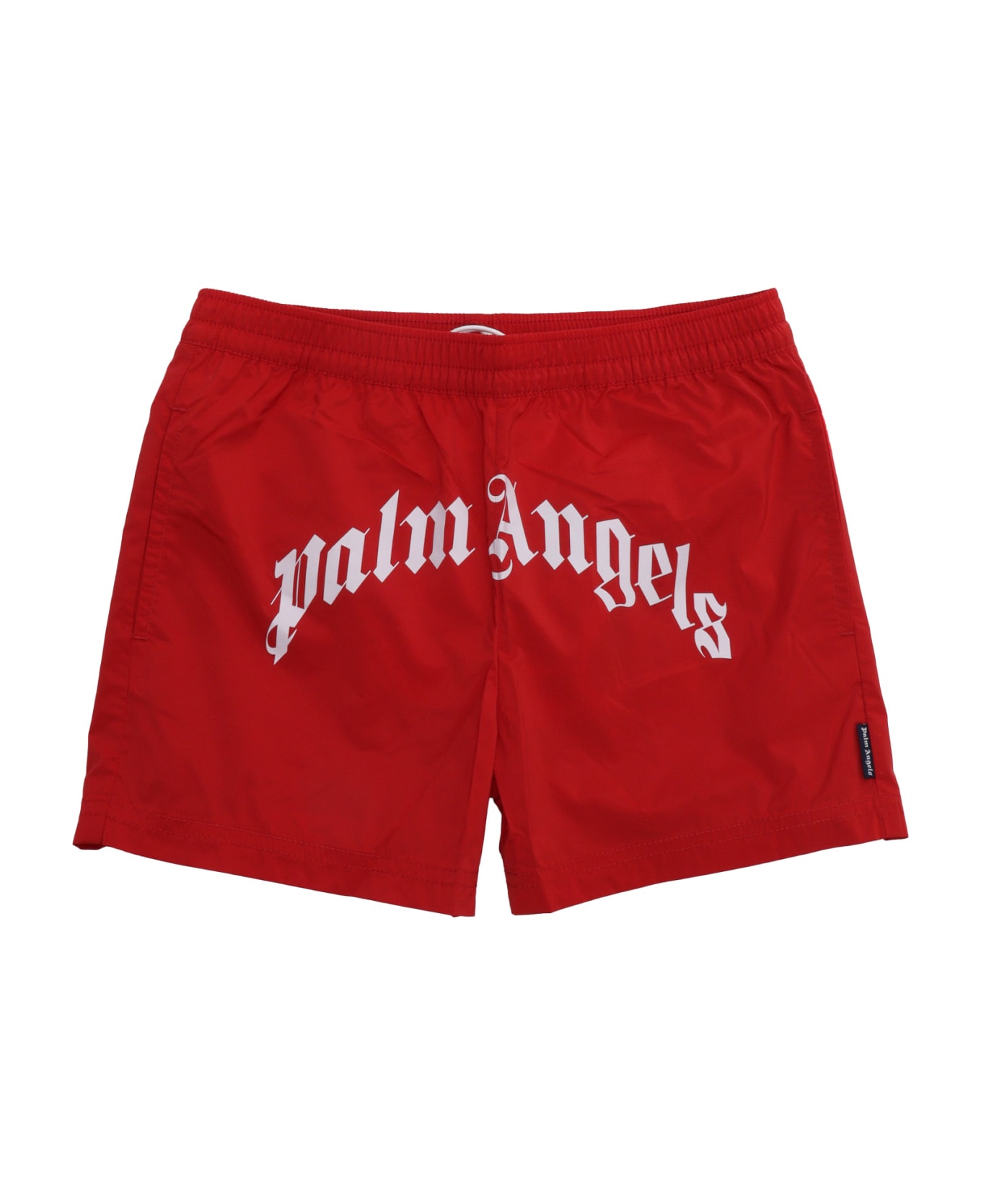 Palm Angels Curved Logo Swim Trunks - RED