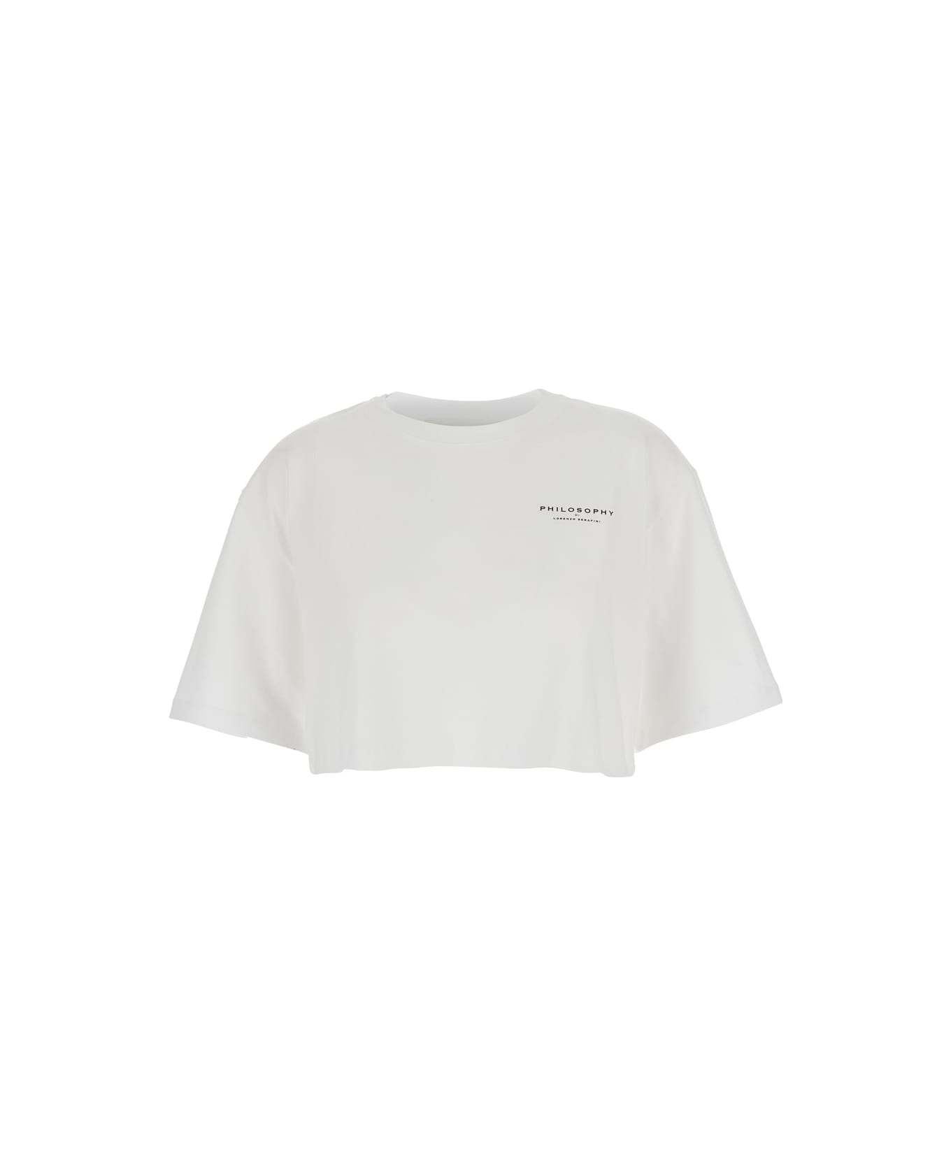 Philosophy di Lorenzo Serafini White Cropped T-shirt With Maxi Logo Printed On The Back In Cotton Woman - FANTASIA BIANCO