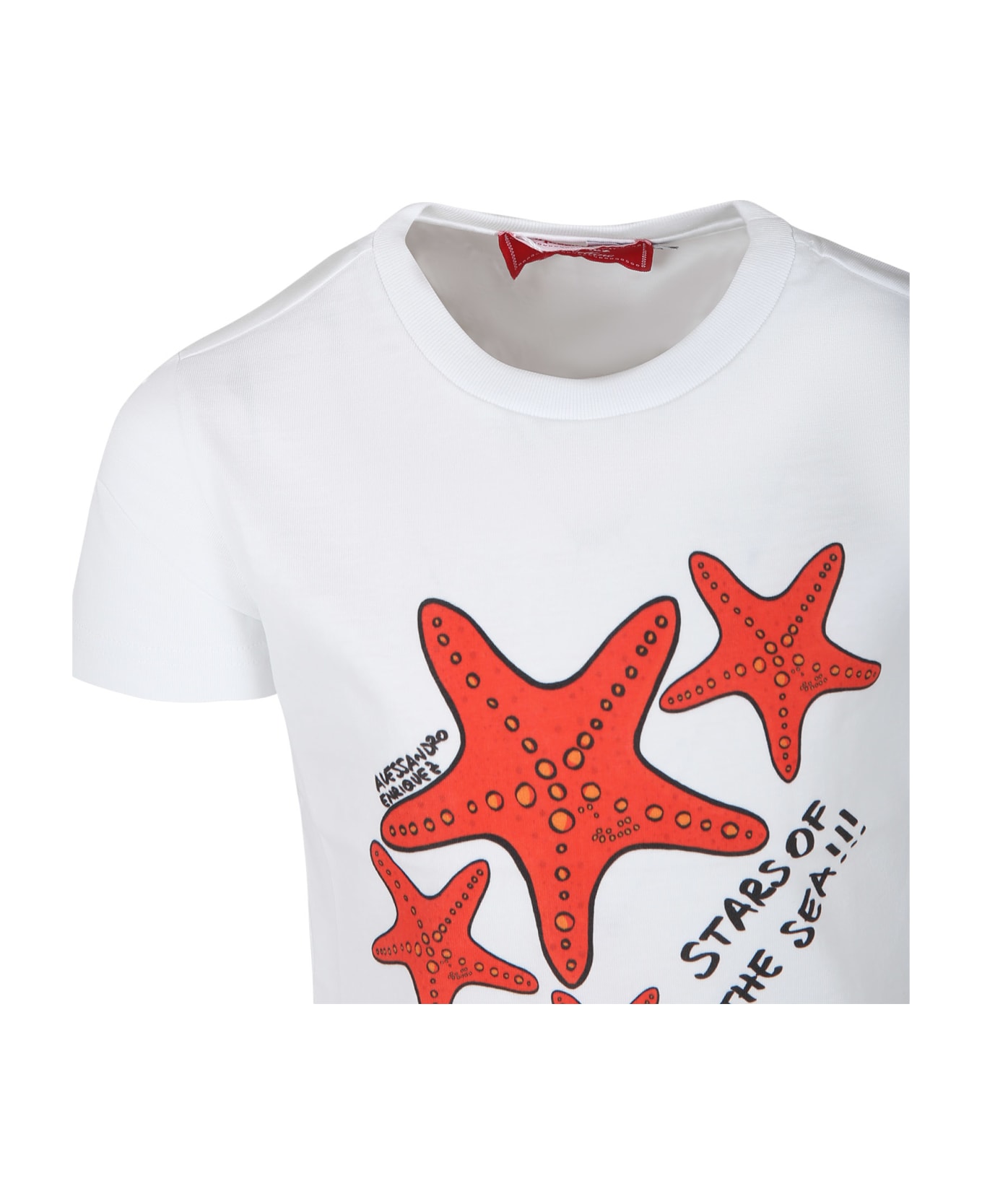 Alessandro Enriquez White T-shirt For Girl With Print Starfish - White Tシャツ＆ポロシャツ
