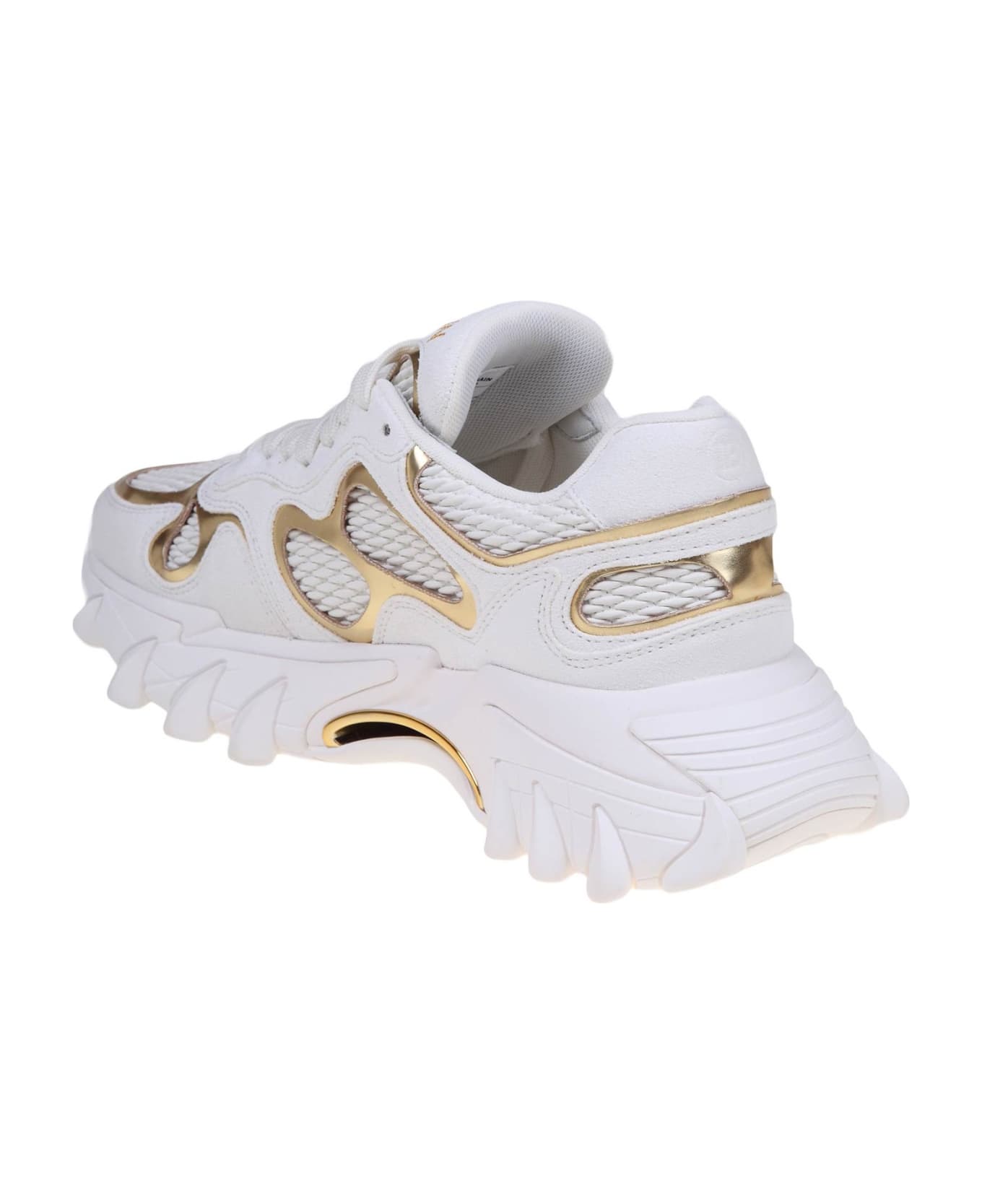 Balmain B-east Sneakers In White And Gold Suede And Leather - White/Gold