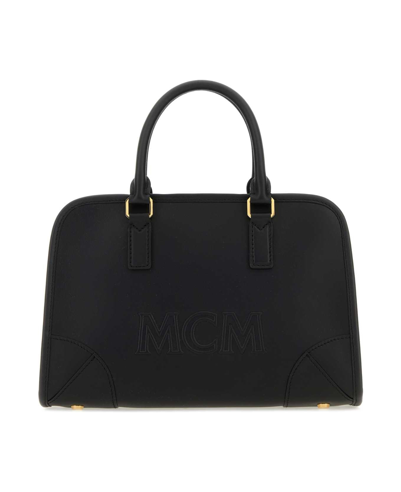 MCM Black Leather Aren Boston Medium Handbag - BLACK