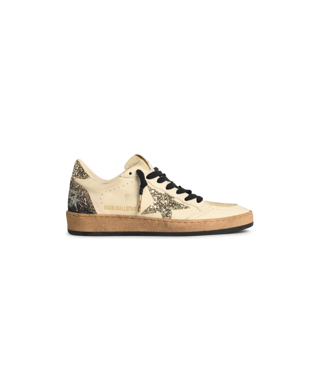 Golden Goose 'ball-star' White Leather Sneakers With Glitter Star And Heel - White