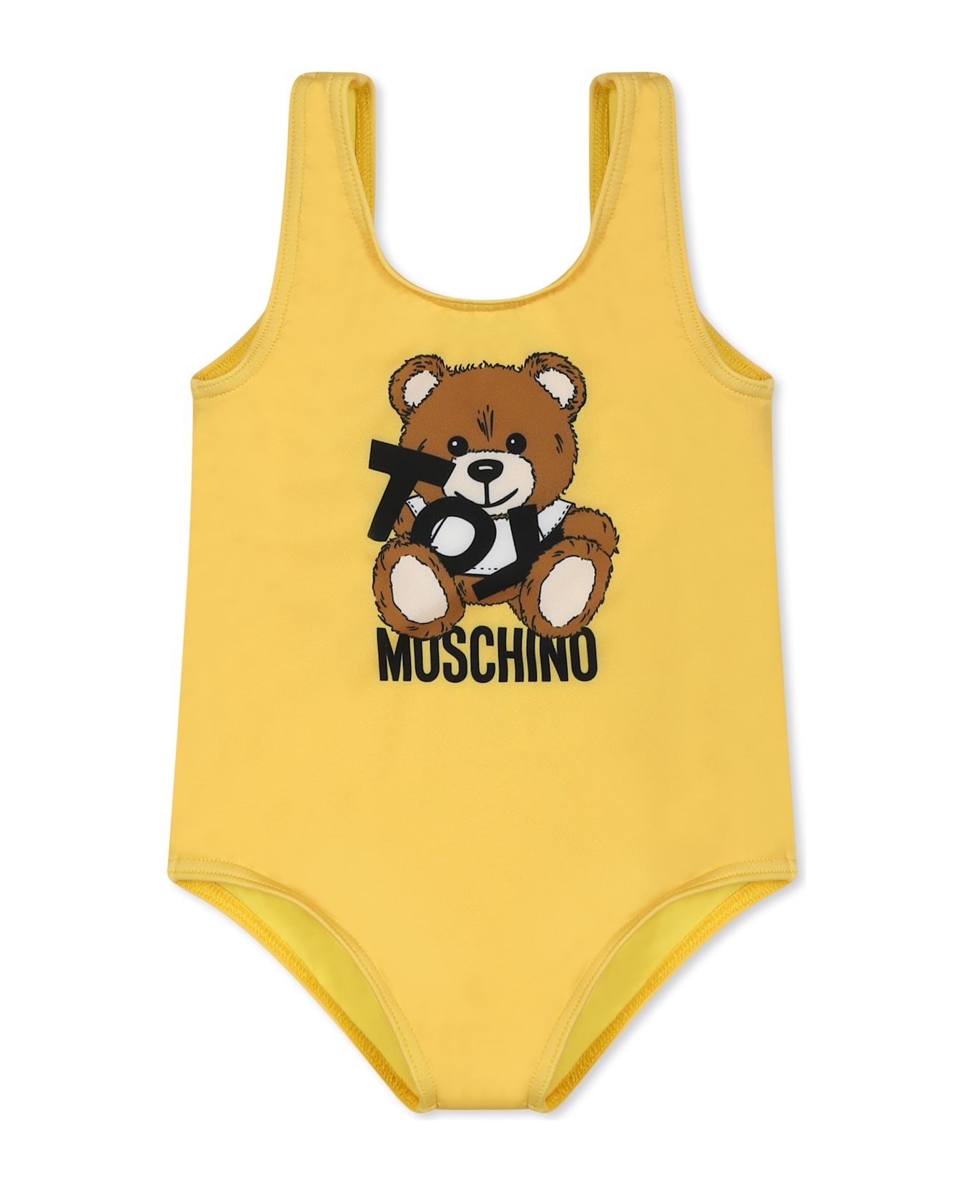 Moschino Yellow Swimsuit For Baby Girl With Teddy Bear And Black Logo - Yellow