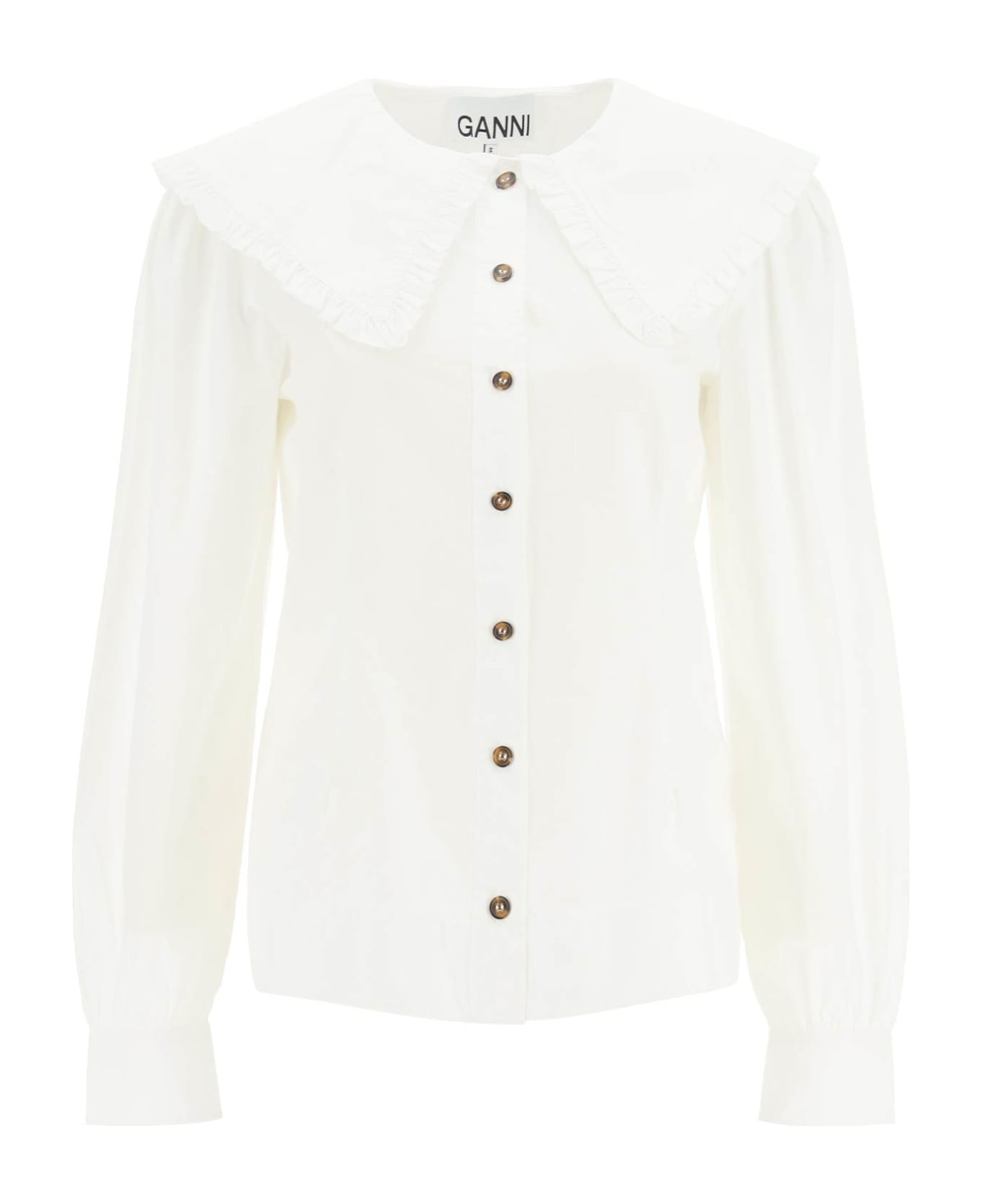 Ganni Maxi Collar Cotton Shirt - White シャツ