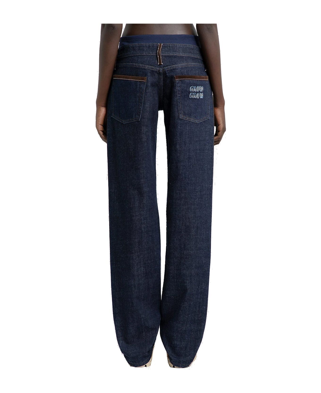 Miu Miu Piped-trim Denim Jeans - Blue