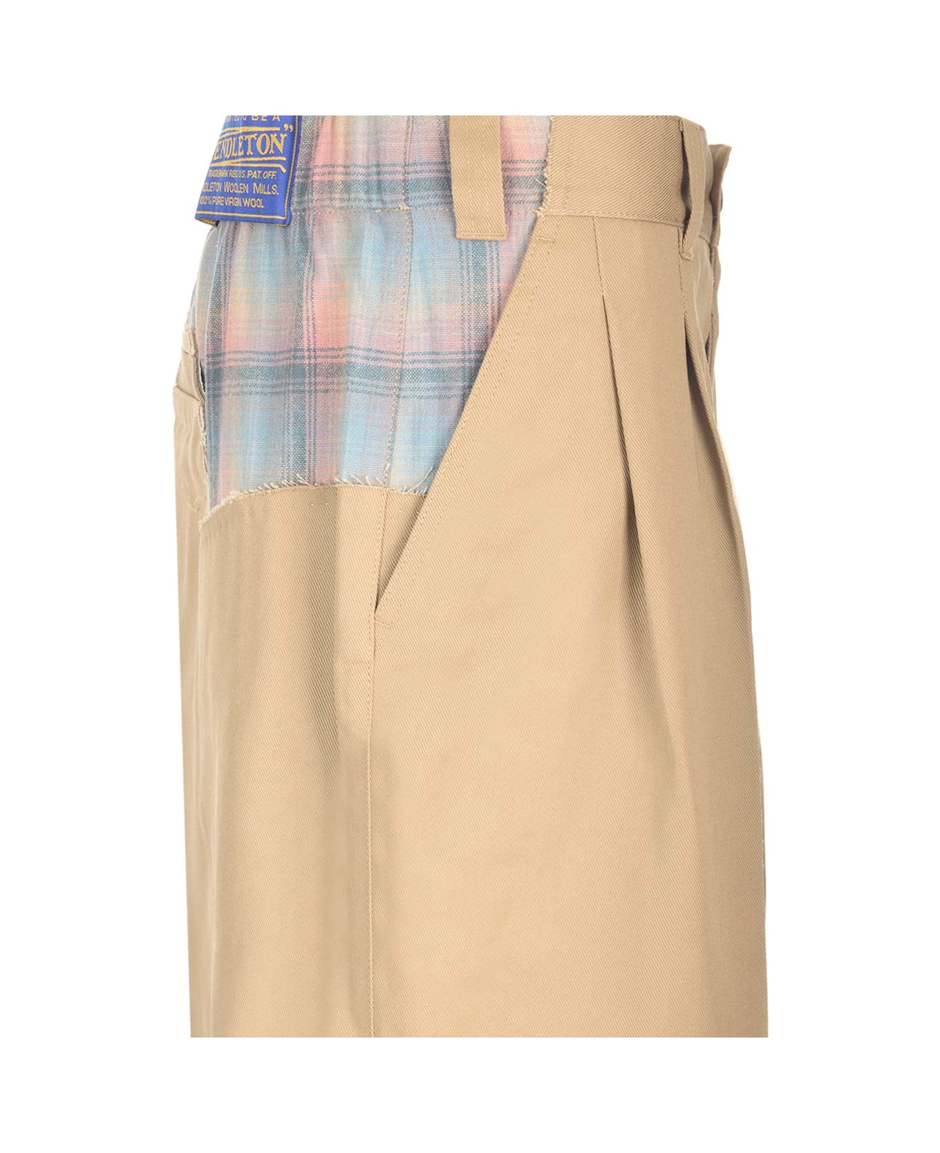 Maison Margiela Trousers With Checked Wool Insert - Beige
