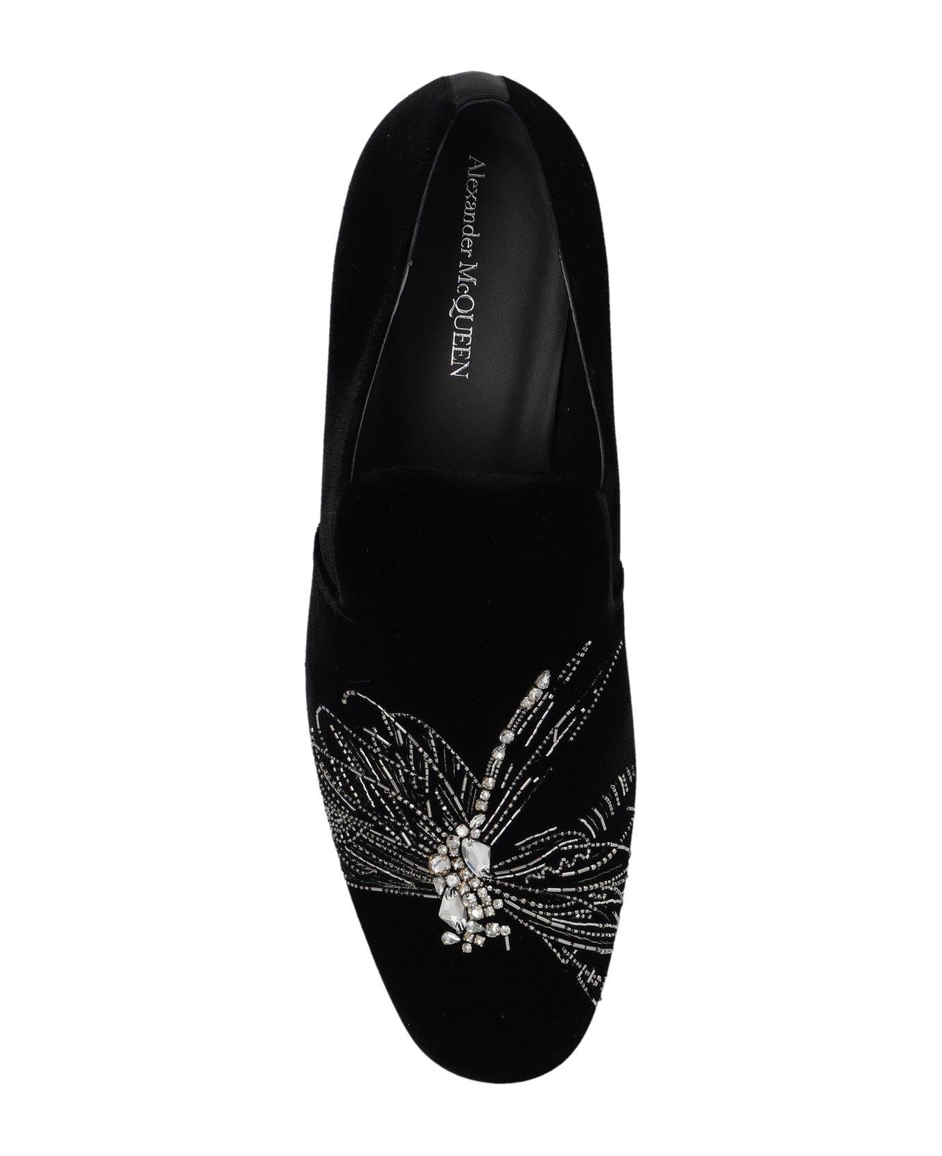 Alexander McQueen Dragonfly Embellished Slip-on Loafers - BLACK