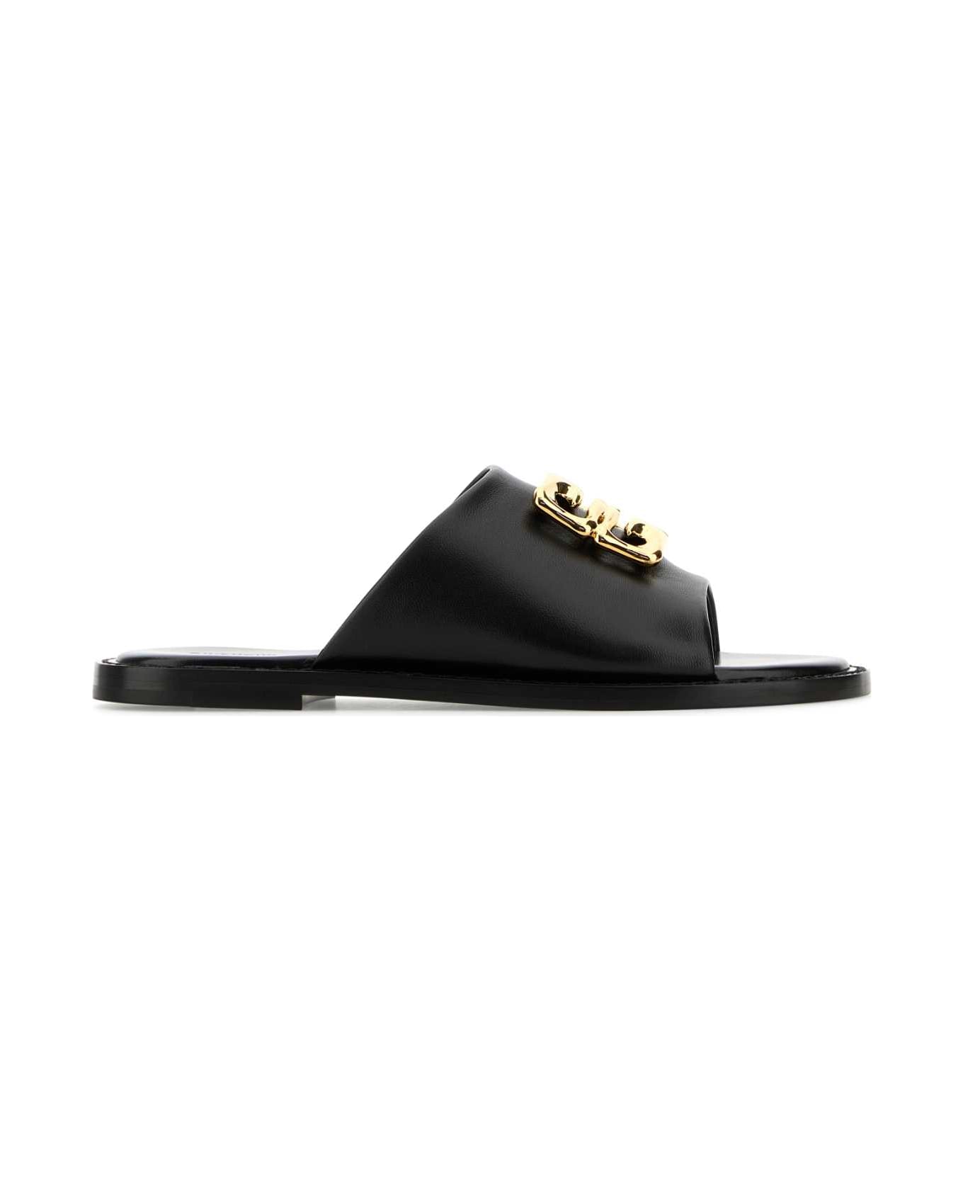 Givenchy Black Leather 4g Liquid Slippers - BLACK
