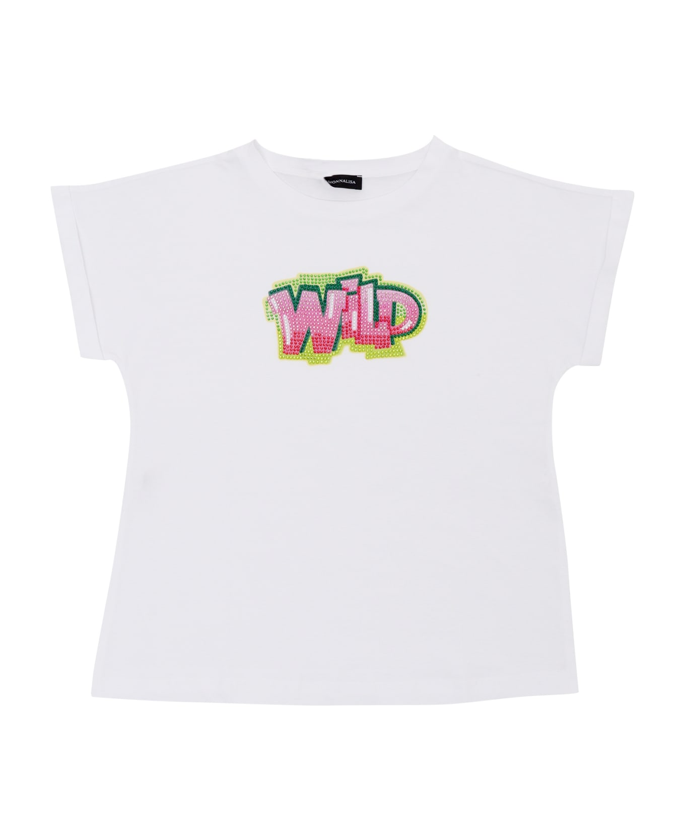 Monnalisa Girl's T-shirt With Rhinestones - WHITE