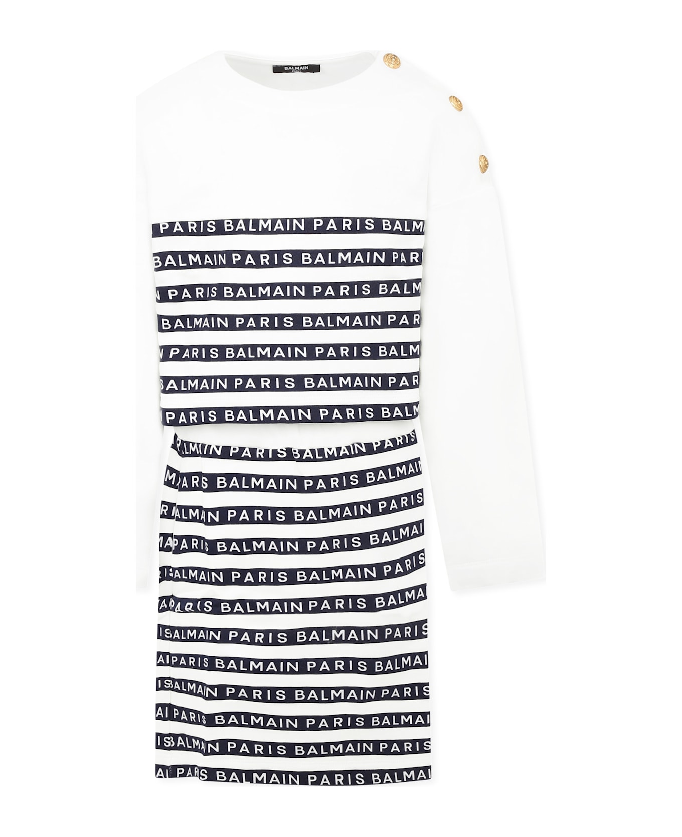 Balmain White Suit For Girl With Logo - White