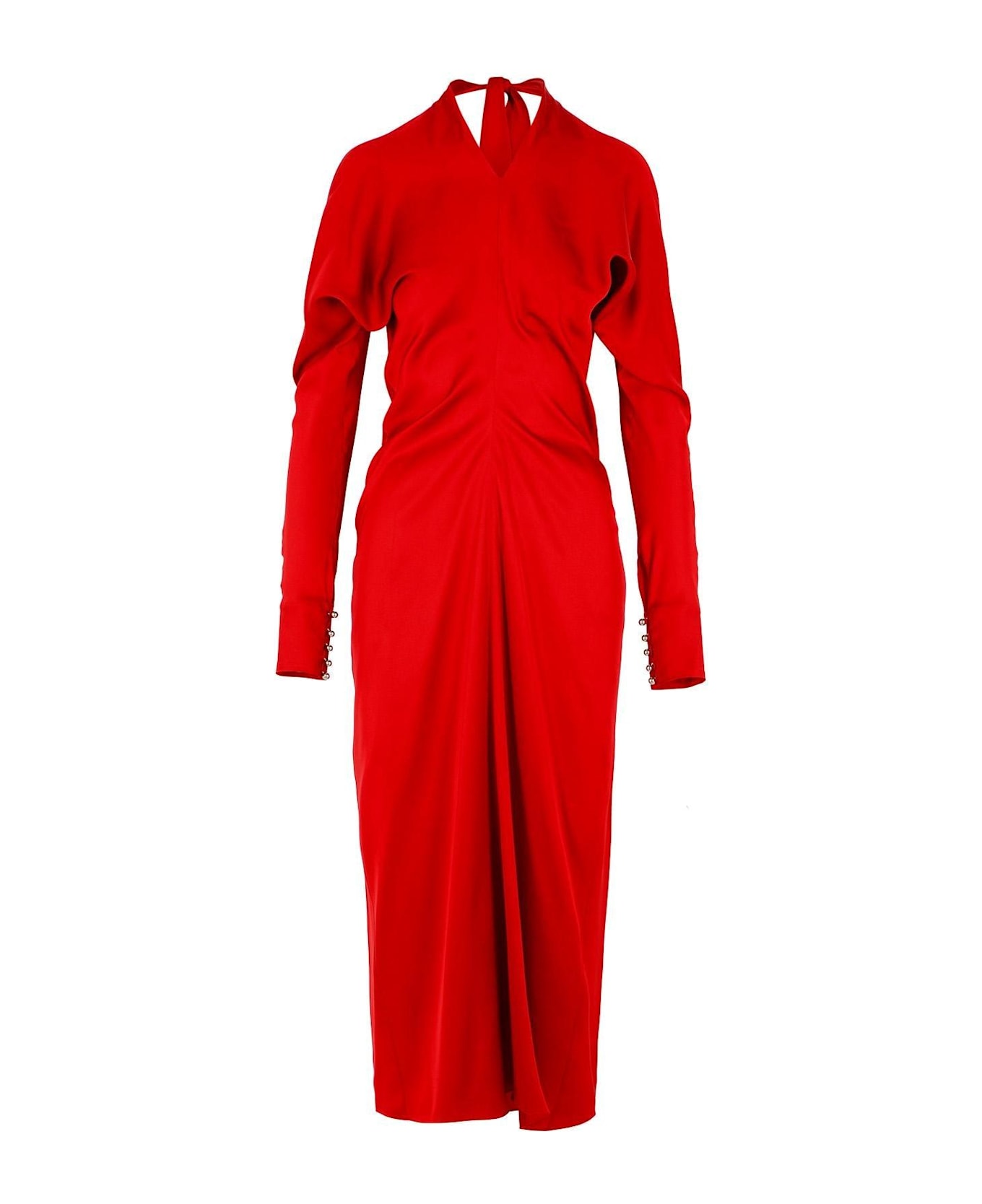 Lanvin Draped V-neck Dress - Carmine Red