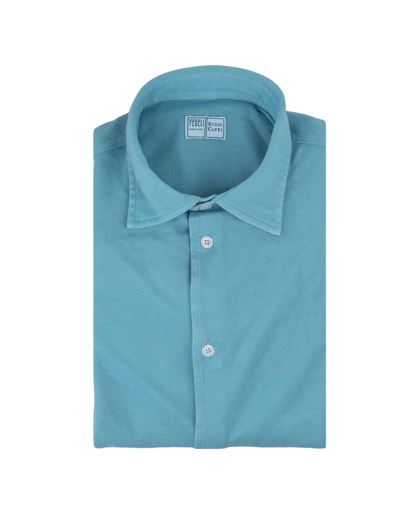 Fedeli Shirt In Turquoise Cotton Piqué - Blue シャツ