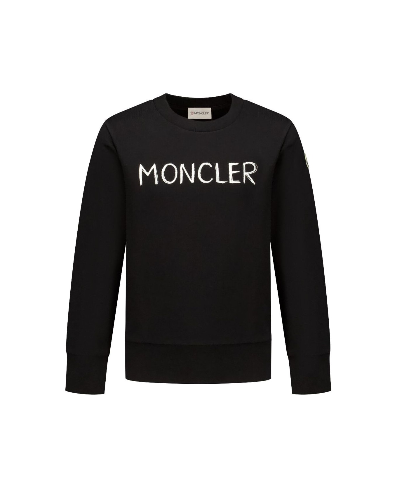 Moncler Black Sweatshirt With Lettering Logo On The Front And Logo Patch On The Sleeve In Cotton Boy - Black