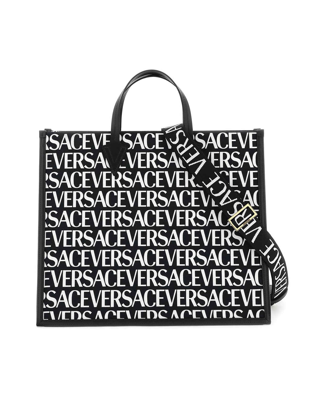 Versace Tote Bag With All-over Logo - Black