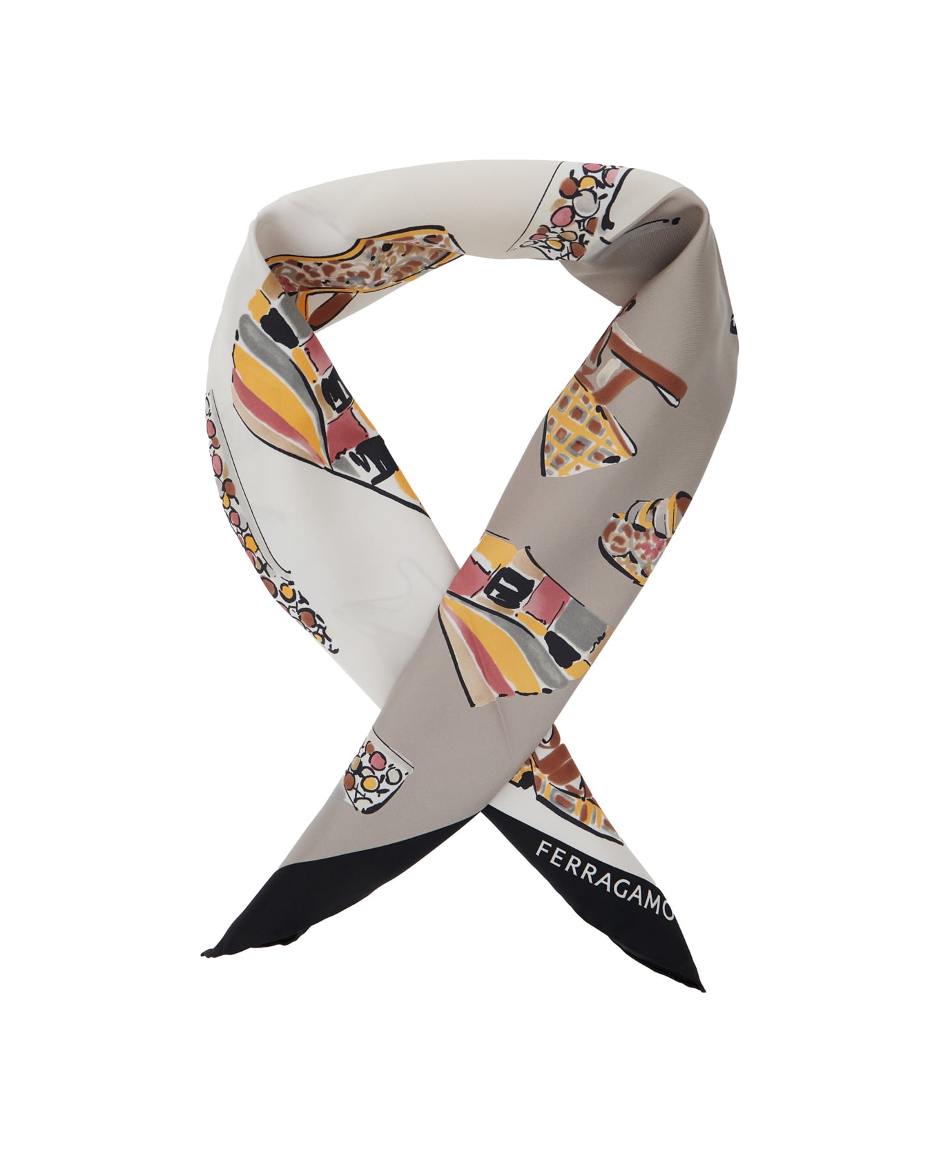 Ferragamo Multicolor Scarf With All-over Print And Logo Lettering In Silk Woman - Multicolor