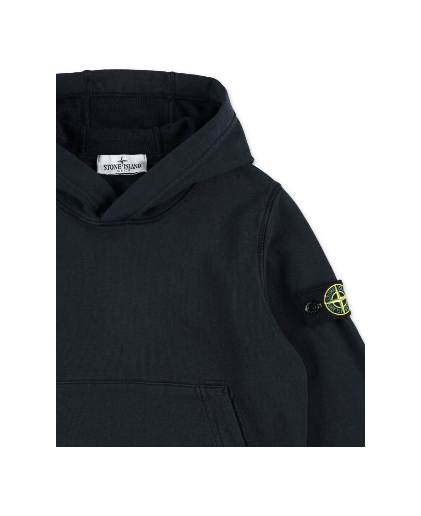 Stone Island Junior Blue Hoodie With Fixed Hood And Logo Patch On The Sleeve In Cotton Boy - Blu