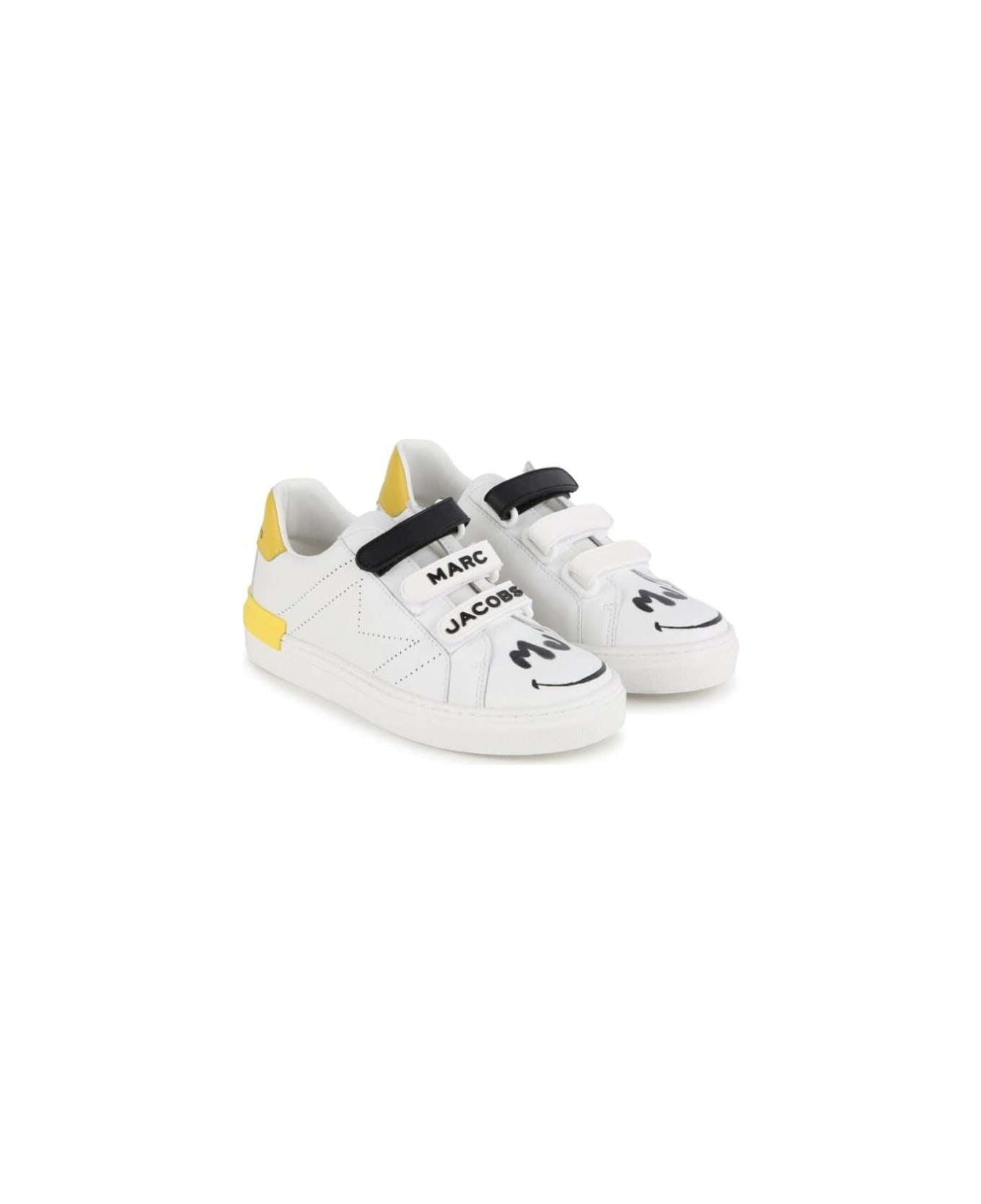 Marc Jacobs White Low Top Sneakers With Print In Leather Boy - White
