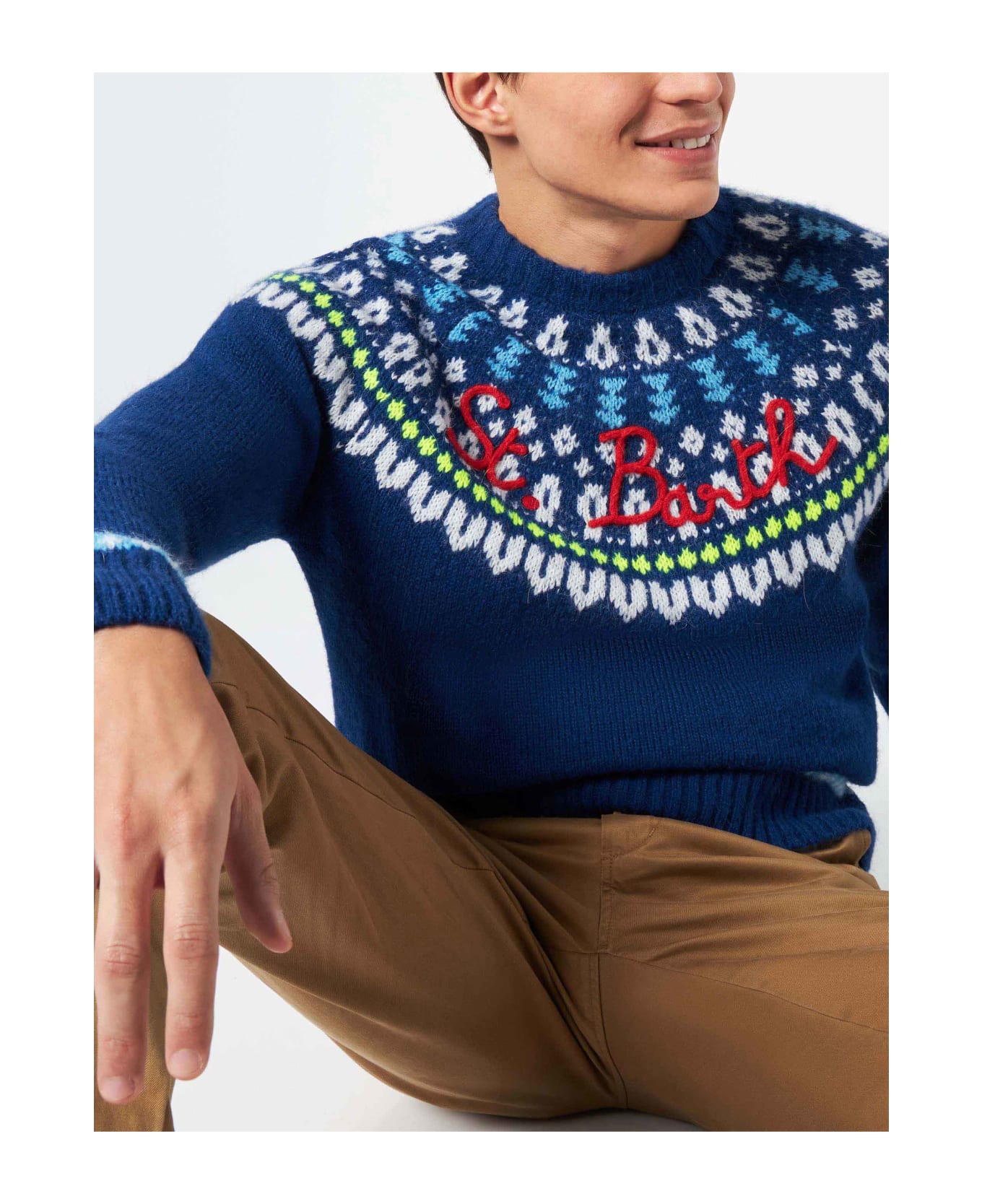 MC2 Saint Barth Man Brushed Sweater With Icelandic Jacquard - BLUE ニットウェア