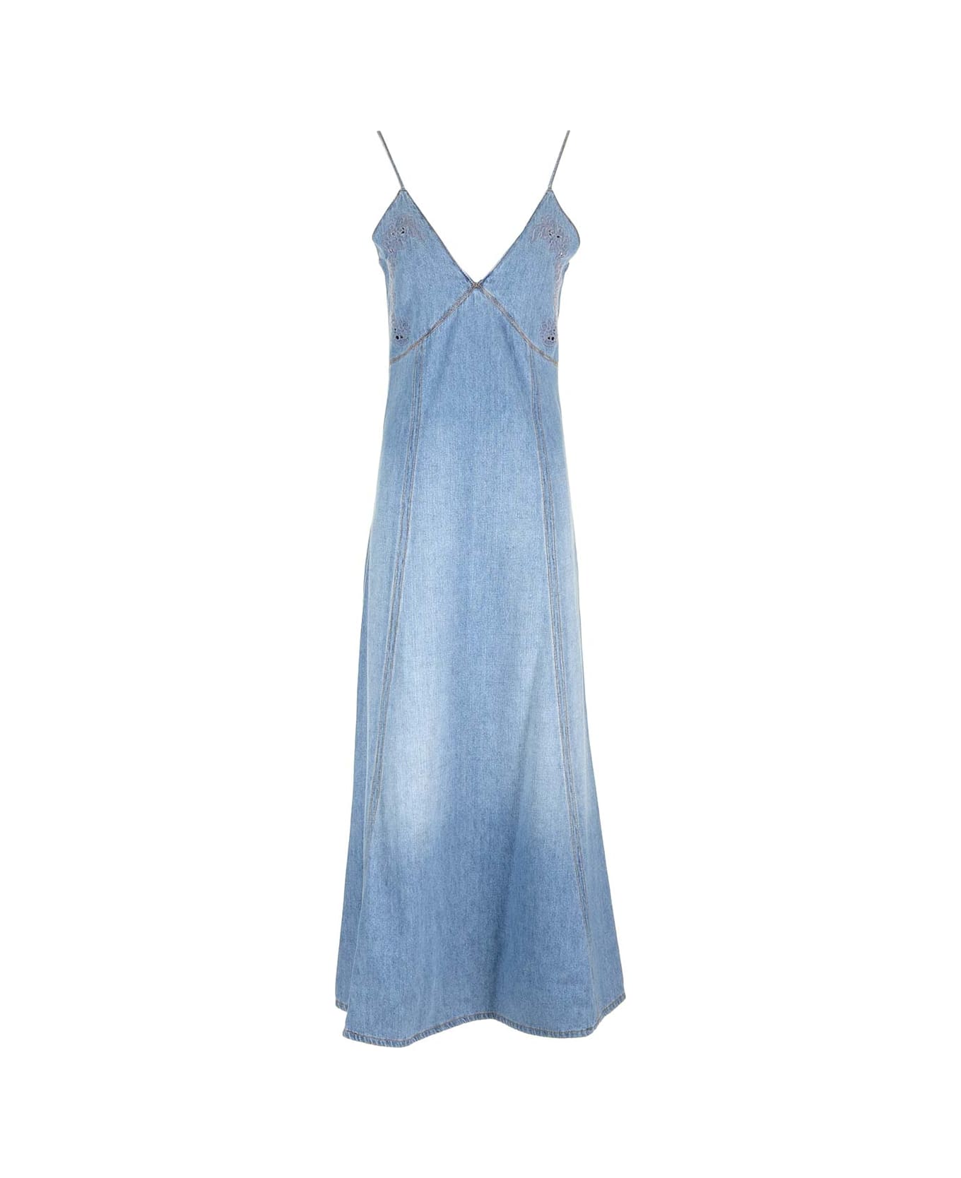 Chloé Long Flared Denim Dress - FOGGY BLUE
