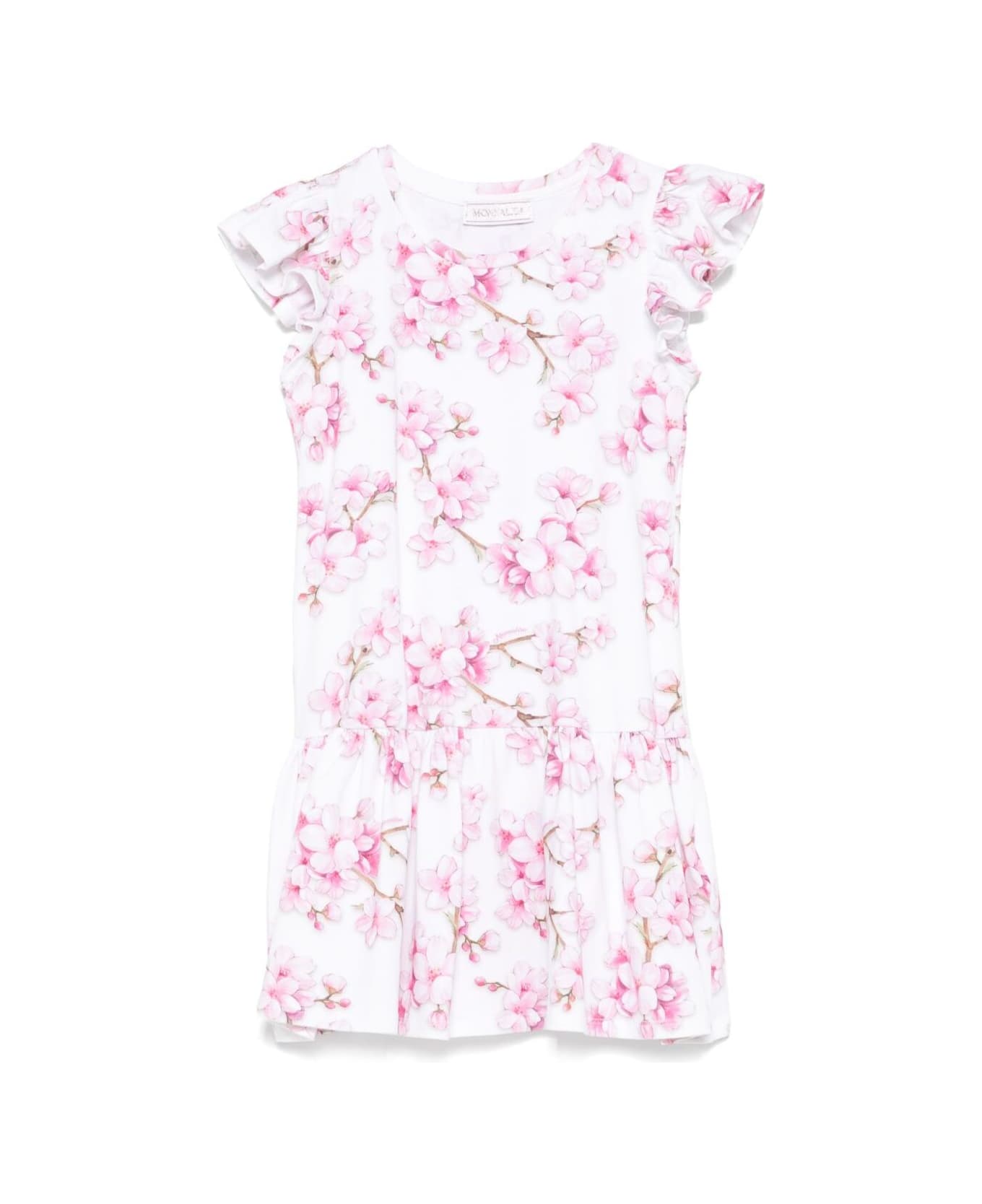 Monnalisa 'st. Peach' Multicolor Dress With Flutter Sleeves And All-over Floral Motif In Cotton Stretch Girl - Multicolor