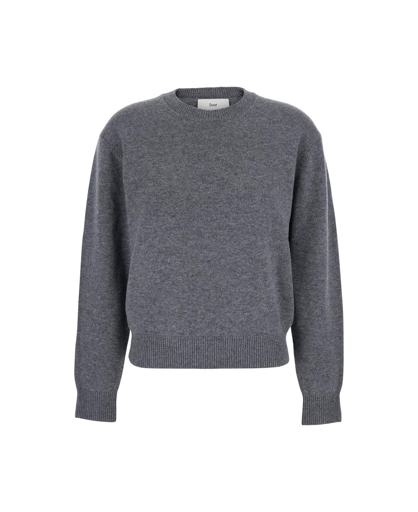 Dunst Grey Crewneck Sweater With Ribbed Trims In Cashmere Woman - Grey