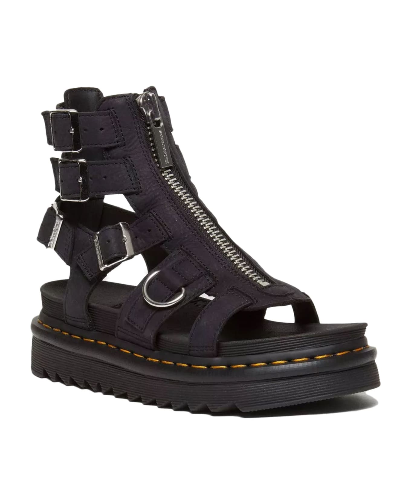 Dr. Martens Olson Sandals In Charcoal Grey Tumbled Nubuck - Black