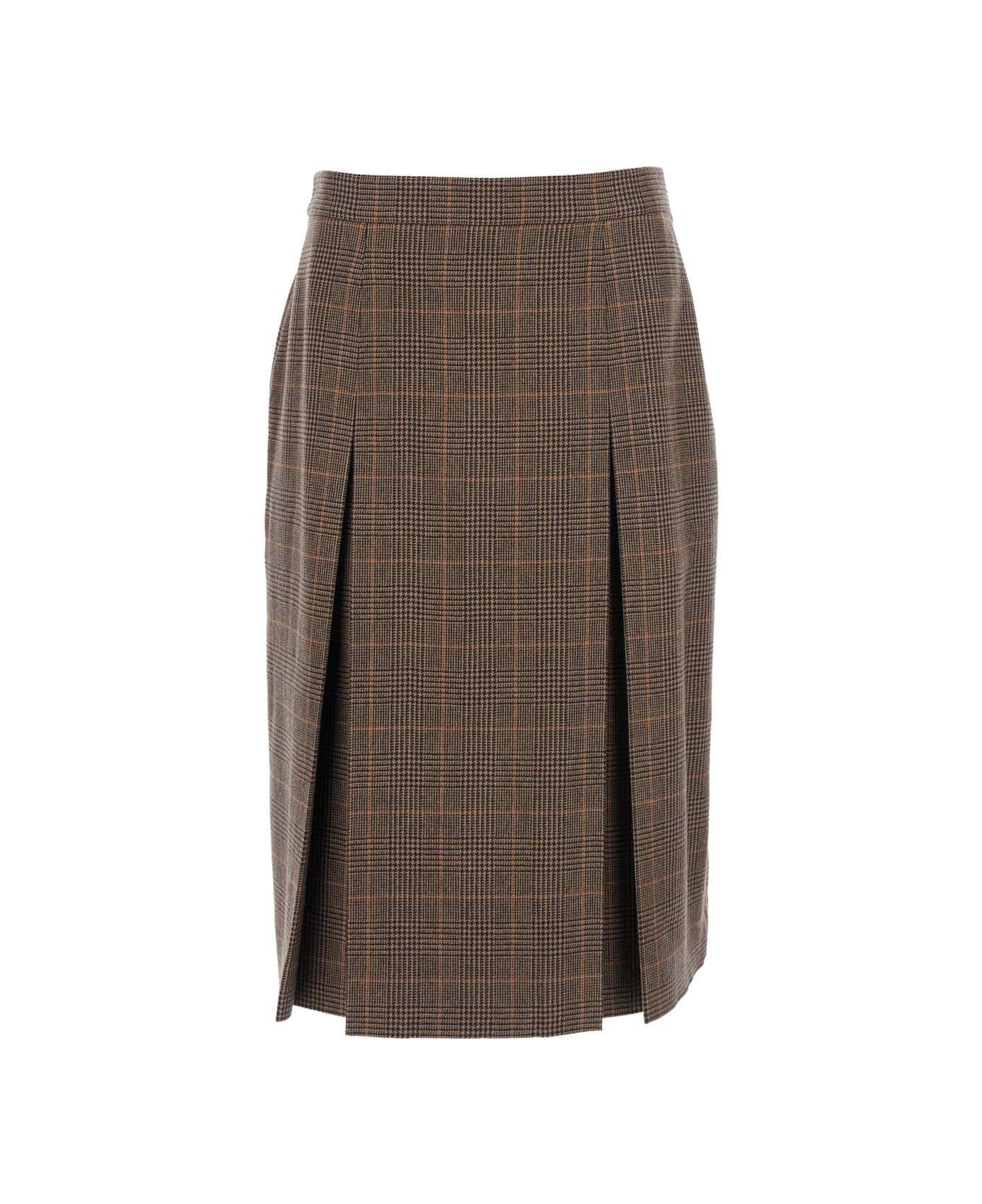 Saint Laurent Grey Midi Skirt With Side Concealed Zip Closure And All-over Check Motif In Wool And Cashmere Woman - Grey