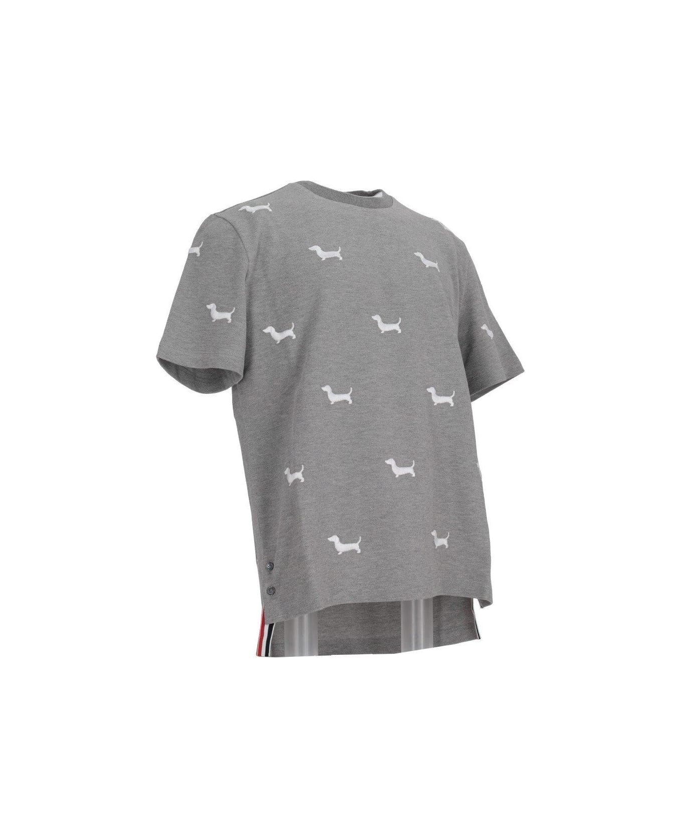 Thom Browne Dog-embroidered Crewneck T-shirt - Grey