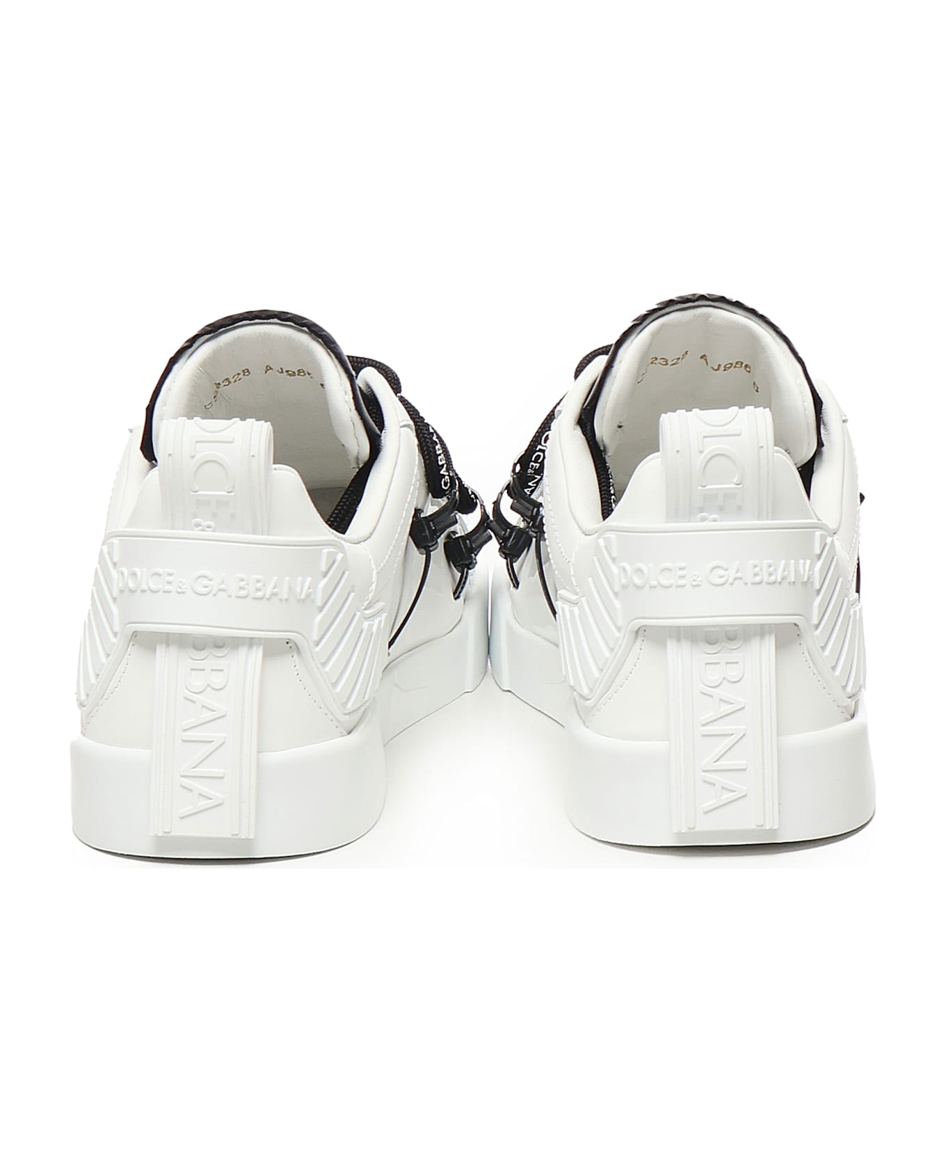 Dolce & Gabbana Portofino Sneaker In Calfskin And Patent Leather - WHITE, black