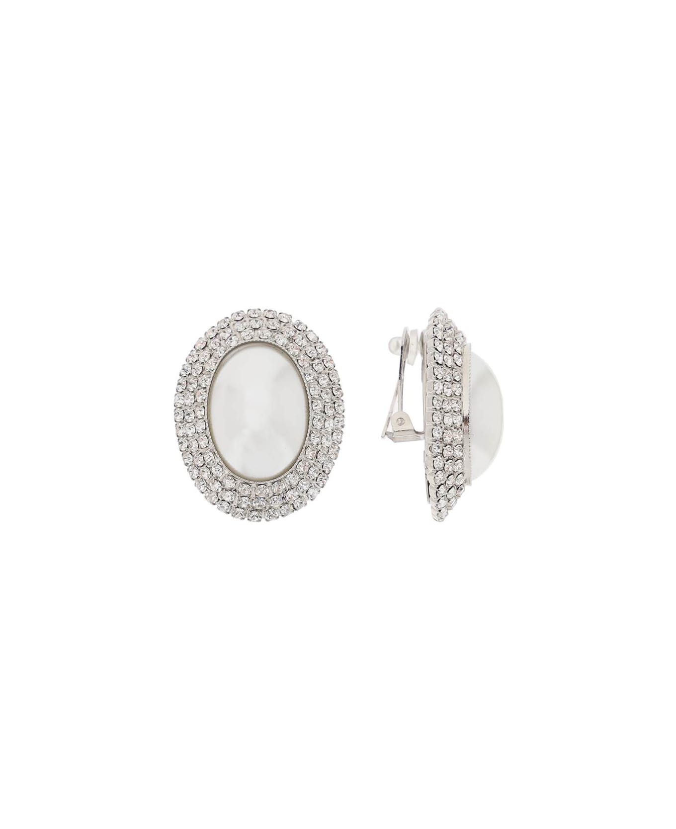 Alessandra Rich Oval Earrings With Pearl And Crystals - CRY SILVER (Silver) イヤリング