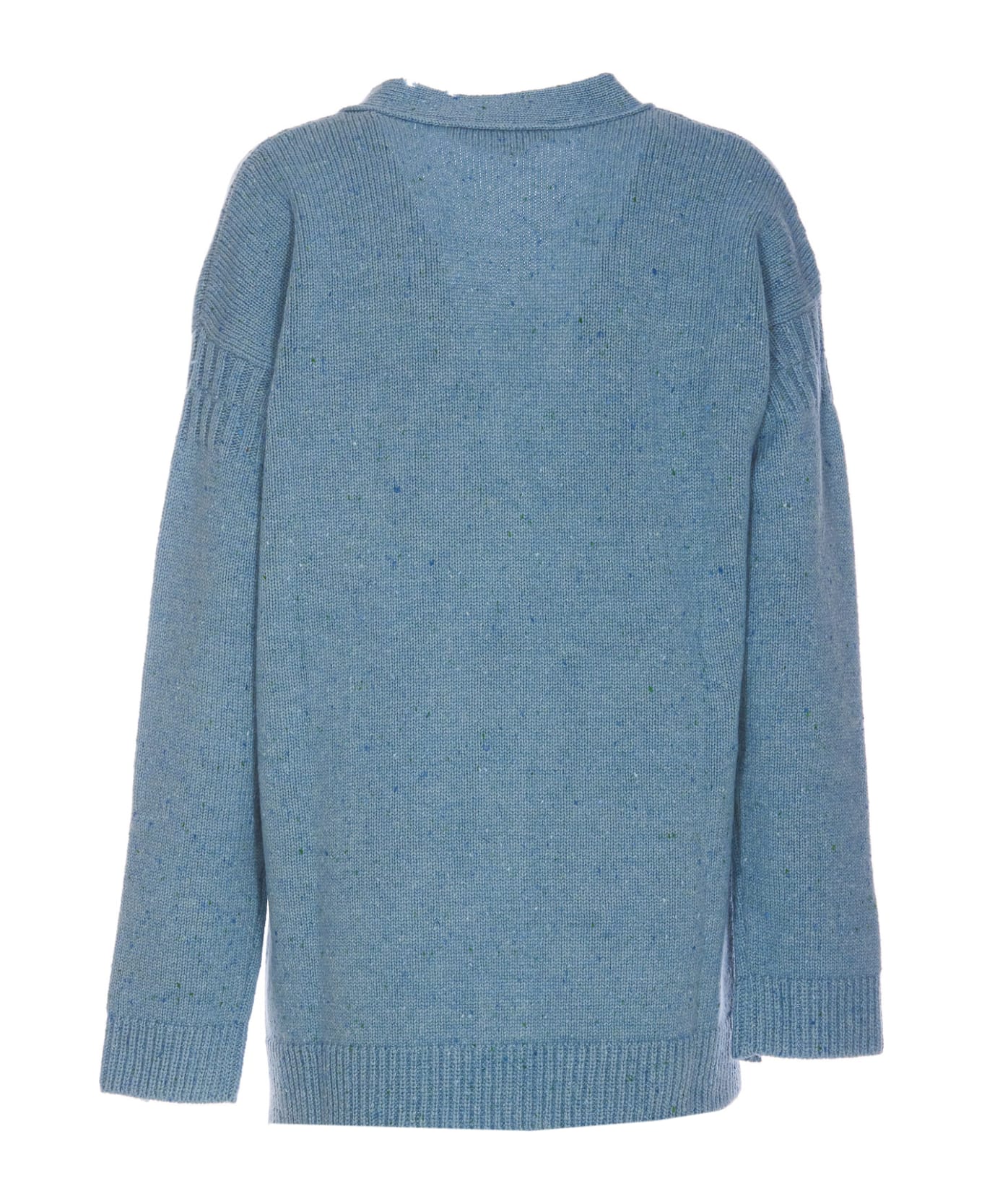 Marni Logo Cardigan With Marni Mending Patches - Blue