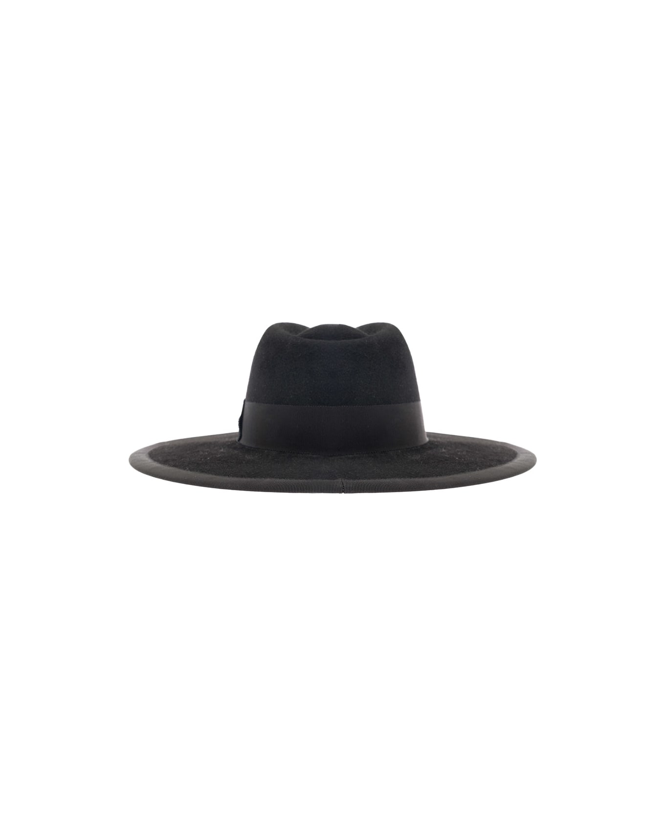 Ruslan Baginskiy Black Fedora Hat With Rb Embroidery In Felt Woman - Black